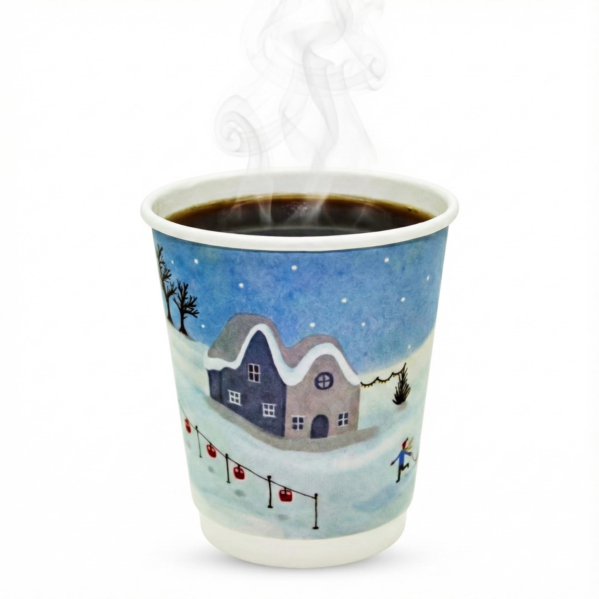 CHEF ROYALE 25x 8oz Paper Coffee Cups - Christmas Cups for Hot and Cold Drinks - Plastic-Free Biodegradable Cups for New Year Parties