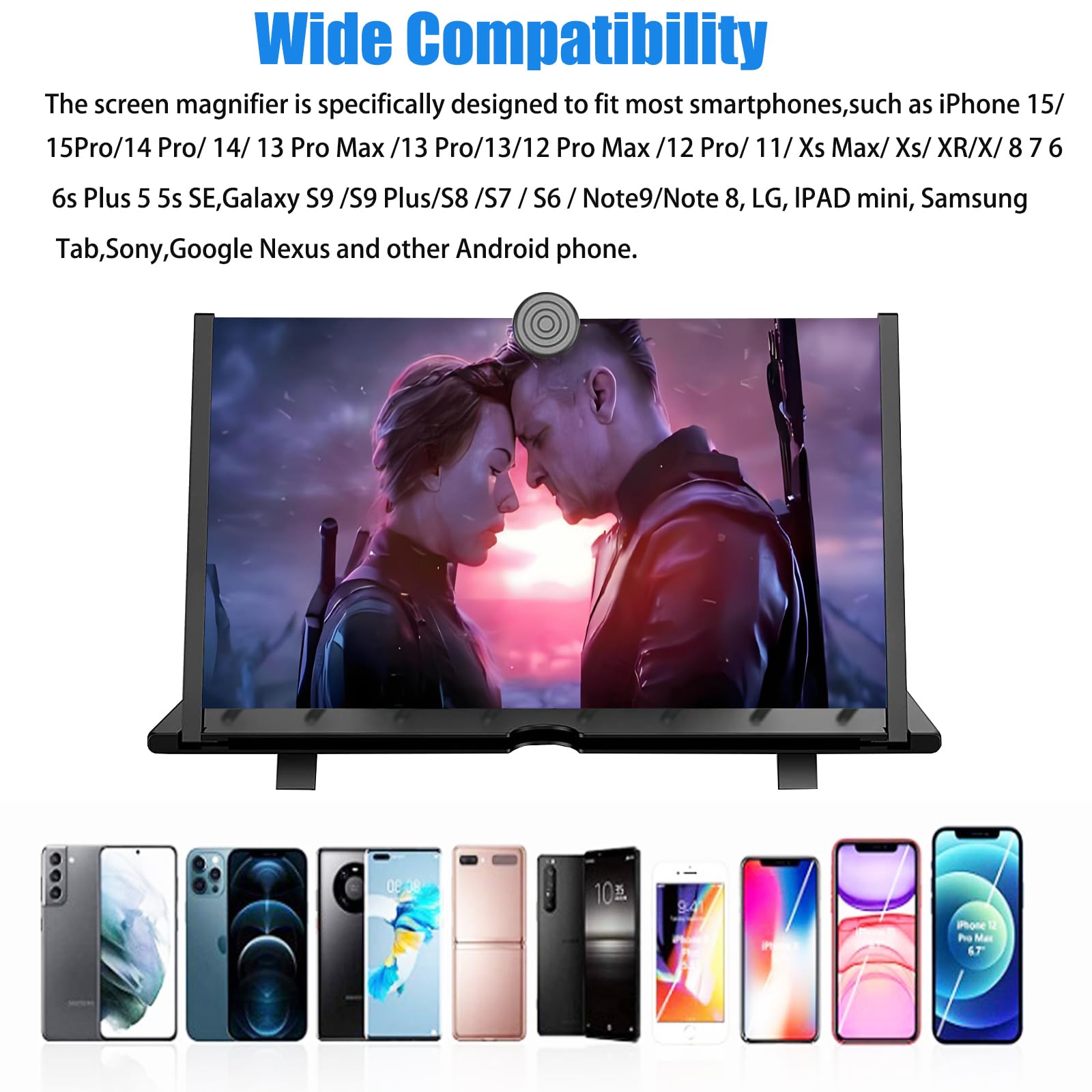 Lupa de Pantalla de 20 Pulgadas, Pantalla de proyector 3D HD para películas, Videos y Juegos, Soporte Plegable para teléfono con Amplificador de Pantalla, Compatible con Todos los teléfonos