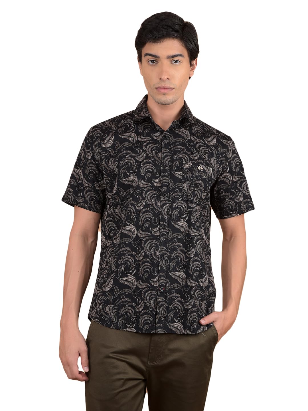 Crimsoune Club Men's Black Floral Print 100% Cotton Shirt-image-19
