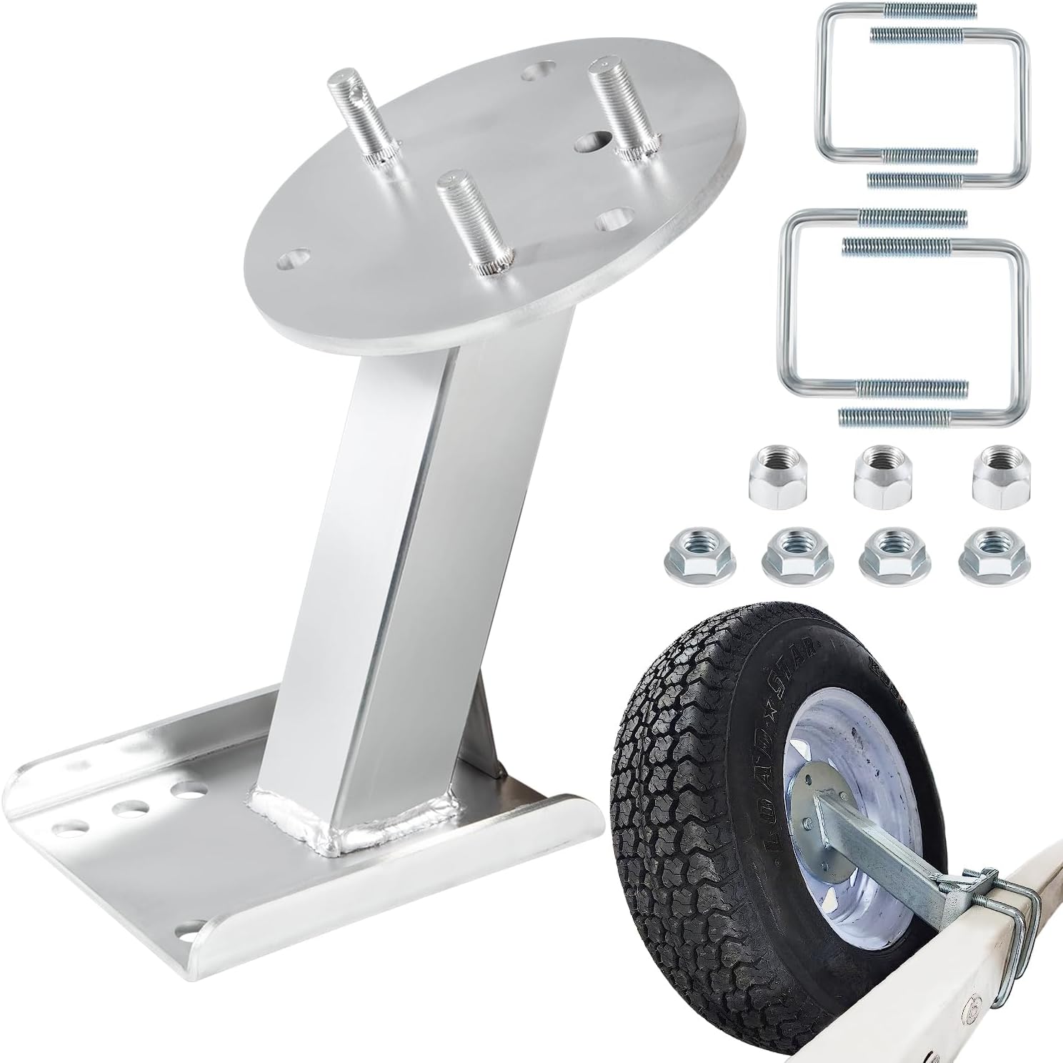 3001.0064 Spare Tire Mount for Trailer, Spare Tire Carrier Heavy-Duty Nickel-Plated Steel High-Mount Bracket Fits Most 4 & 5 & 6 Lugs Wheels, Holds 4.5'', 4.75'', 5" Bolt Pattern, Easy to Install