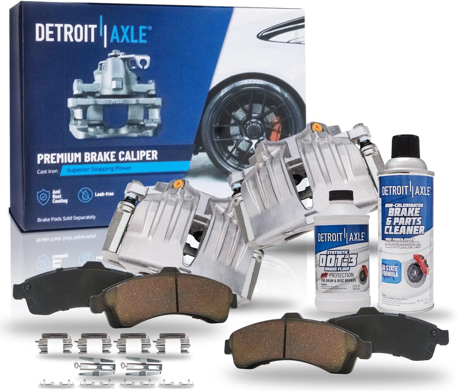 Detroit Axle - Front Disc Calipers + Brake Pads Replacement for Chevrolet Trailblazer GMC Envoy Buick Rainier Isuzu Ascender - 6pc Set