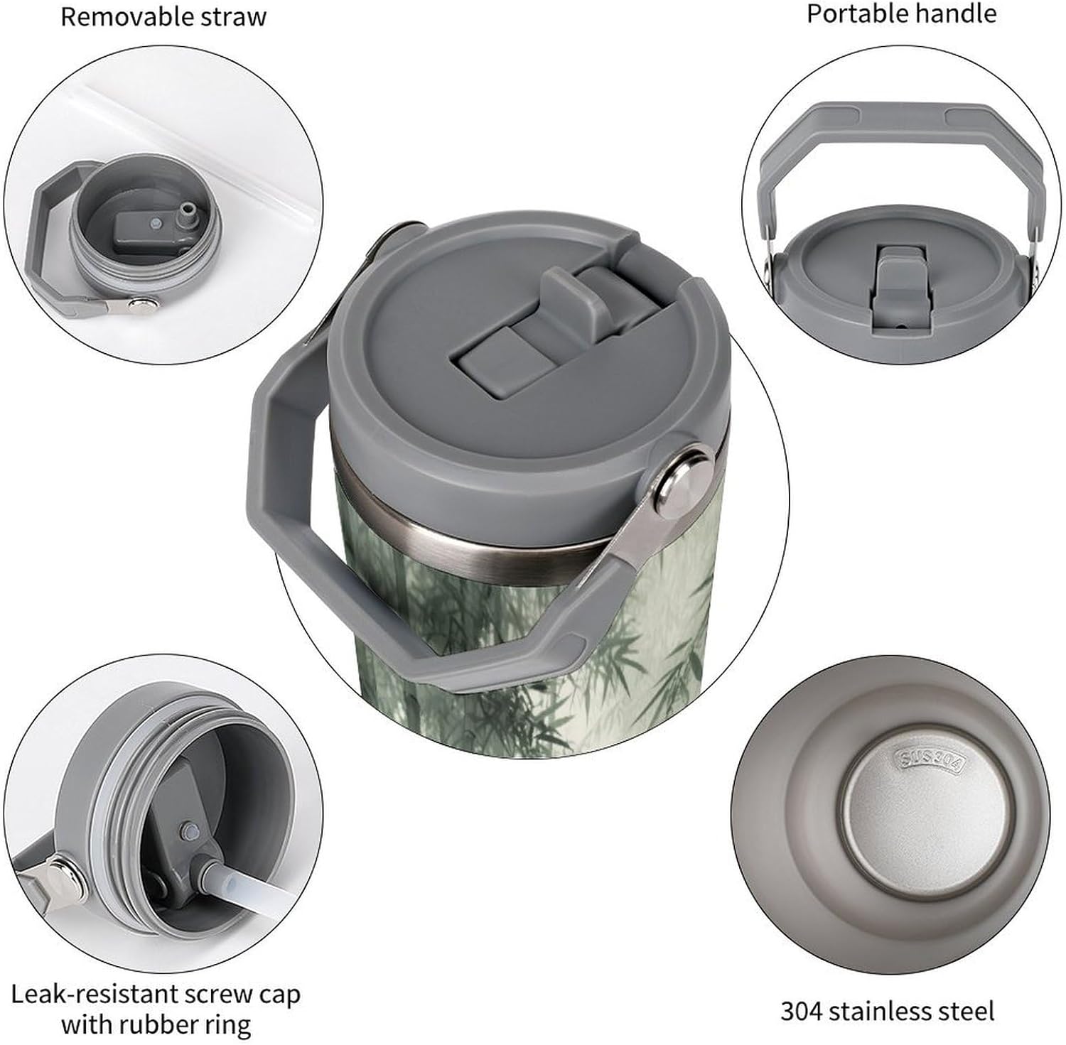 30 Oz Insulated Mug with Handle Lid And Straw Path in The Bamboo Forest Pattern Large Metal Sports Bottle Great for Gifts Parties Office Coffee