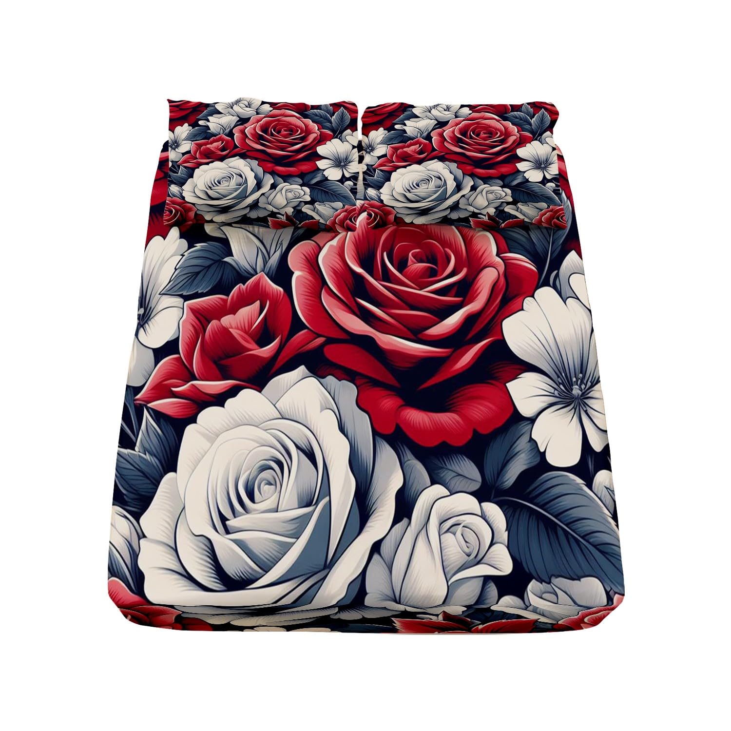 Fitted Sheet Single Size Brushed Microfibre 30cm Deep Fitted Bed Sheet, Vintage Black Floral Fitted Sheet, Red White Bedding Set, Soft & Breathable Fitted Sheet with 2 Pillow Case