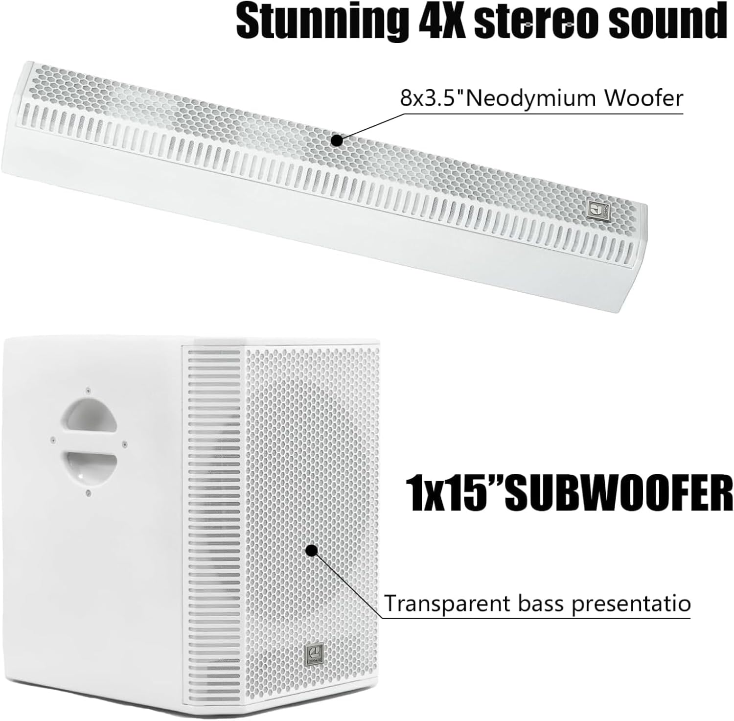 EXOTON S-1503W Portable Line Array Column PA/DJ System with 15" Powered Subwoofer, 2000W Professional System, 125dB