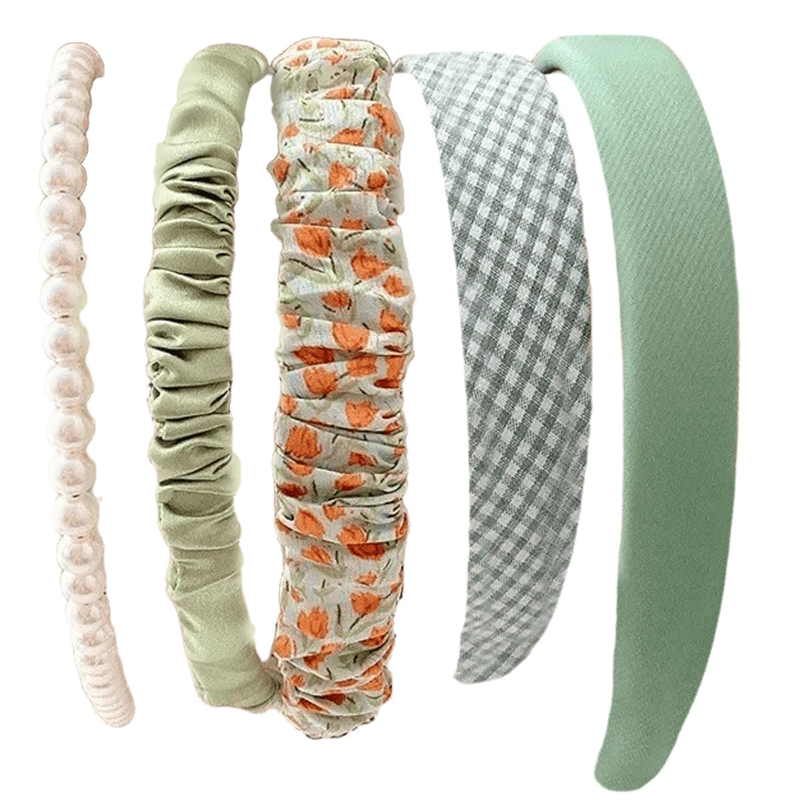 MICFENY 5PCS Vintage Pearls Embellished Hair Clips Elastic Headbands Comfortable NonSlip Design Multiple Colors