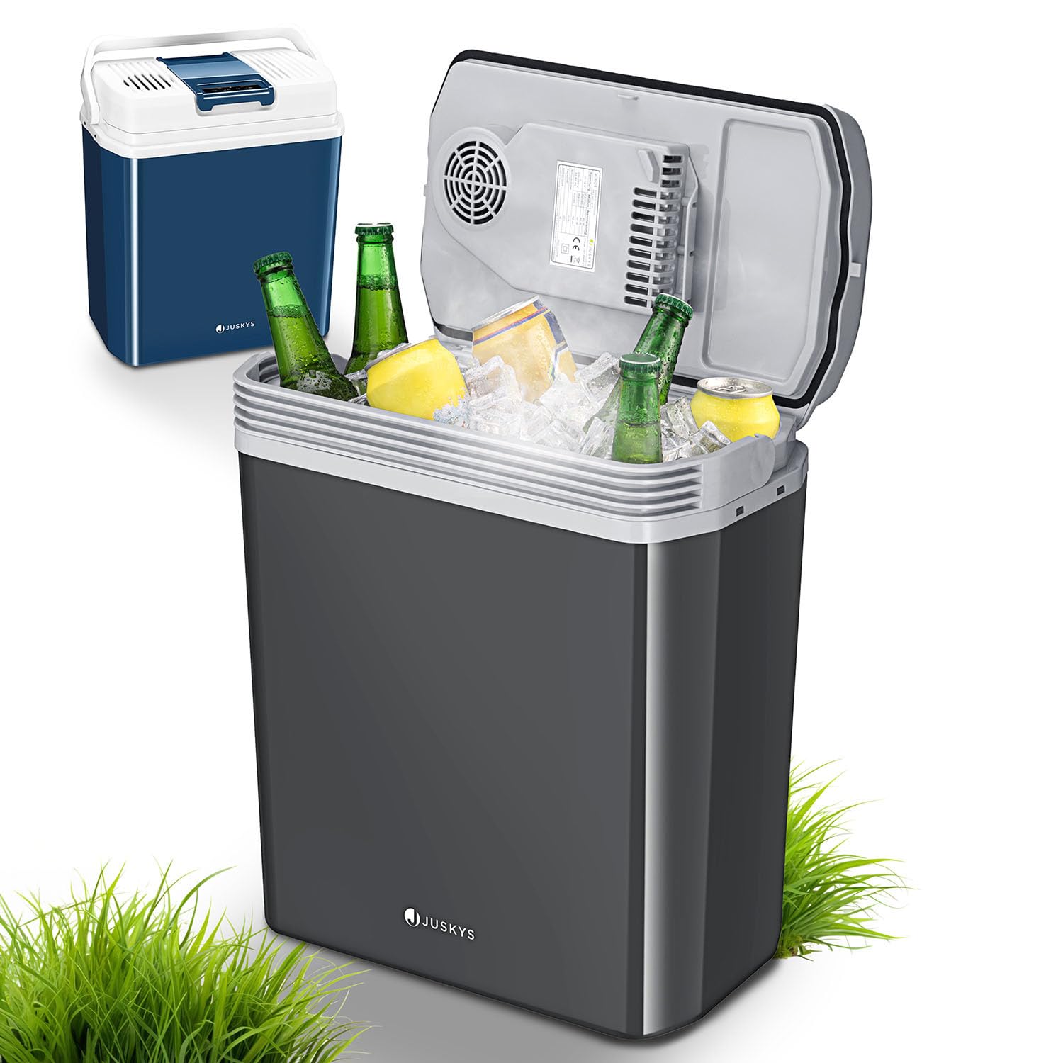 Juskys glacière électrique 24 litres 12 V / 230 V pour Voiture, Camion, Camping-Car - Mini réfrigérateur Froid et Chaud - glacière thermoélectrique - Gris