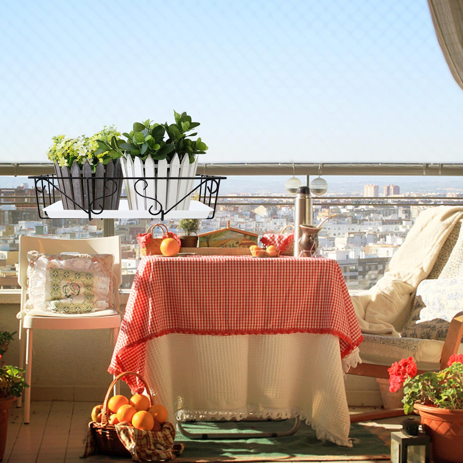 Gatuida Soporte de Jardinería Soldadura Firme Doble Gancho Barandilla para Maceta Decorativa de Hierro y Plástico y Diseño Liso para Decoración de Oficina y Hogar