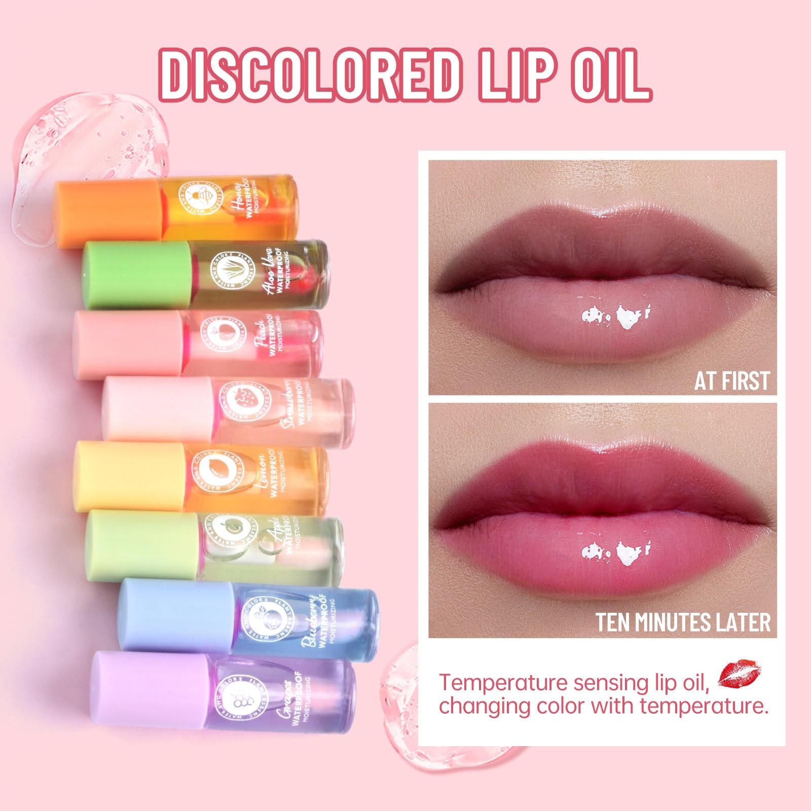 Lip Oil Set 7PCS Hydrating Magic Color-Changing, Long-Lasting Lip Gloss & Balm. Fruit-Flavored Lip Care Kit for Soft Nourished Lips - Image 3