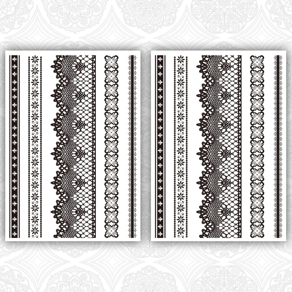 S.A.V.I 2 Sheets - Temporary Tattoo Stickers - Black Lace, Star, Floral, Snowflake Designs for Girls & Women, 21x15 cm-image-16