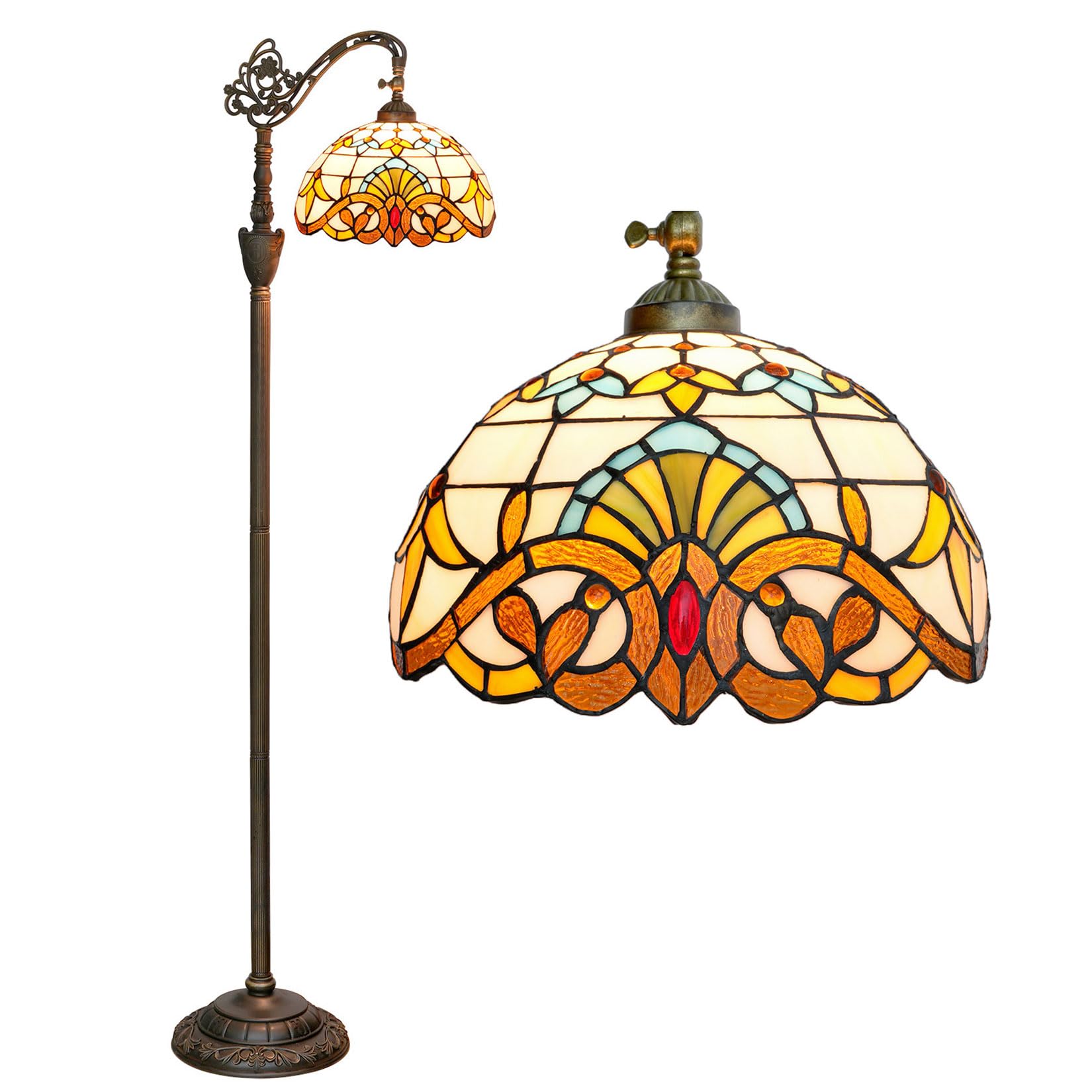 BOTOWI Tiffany Style Floor Lamp Stained Glass Baroque Arched Lamp 12X18X63 Inches Gooseneck Adjustable Corner Standing Reading Light Decor Bedroom Living Room,Beige