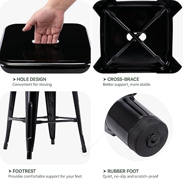 24 Inch Metal Bar Stools Set of 2, Stackable for Indoor Outdoor, Black | No Assembly, Waterproof & Rustproof, 300LBS Capacity, Space-Saving Stackable, Backless, Easy to Move, Non-Slip Feet