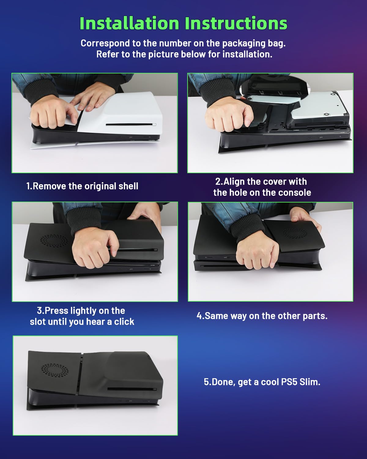 Placa frontal para Playstation 5 Slim Disc Edition con rejillas de ventilación, PS5 Slim ABS antiarañazos a prueba de polvo, cubierta protectora de repuesto para PS5 Disk Edition