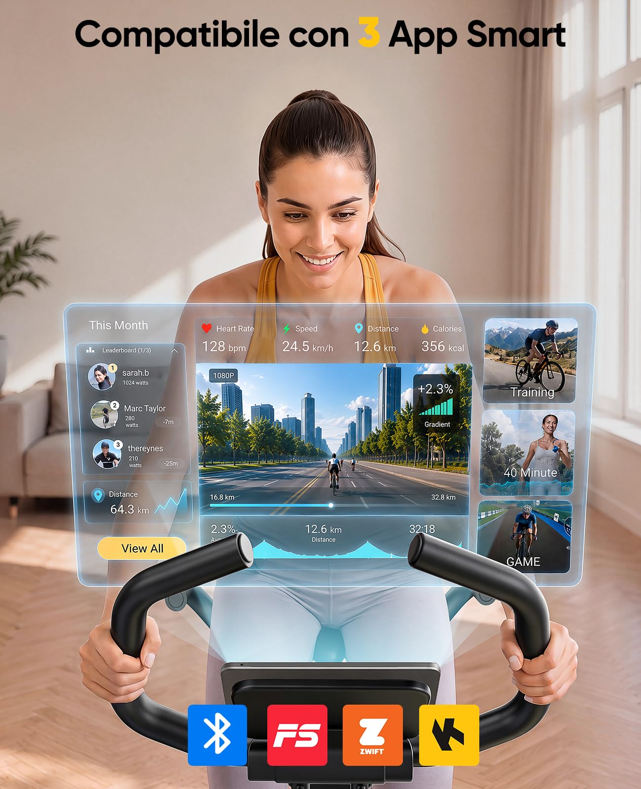 Nuova Toputure Cyclette da Casa Pieghevole con APP, Cyclette Pieghevole 5 in 1 con 16 Livelli di Resistenza, Display LCD e Cardiofrequenzimetro, Fasce Elastiche, Ultra Silenziosa, Portata 150 kg