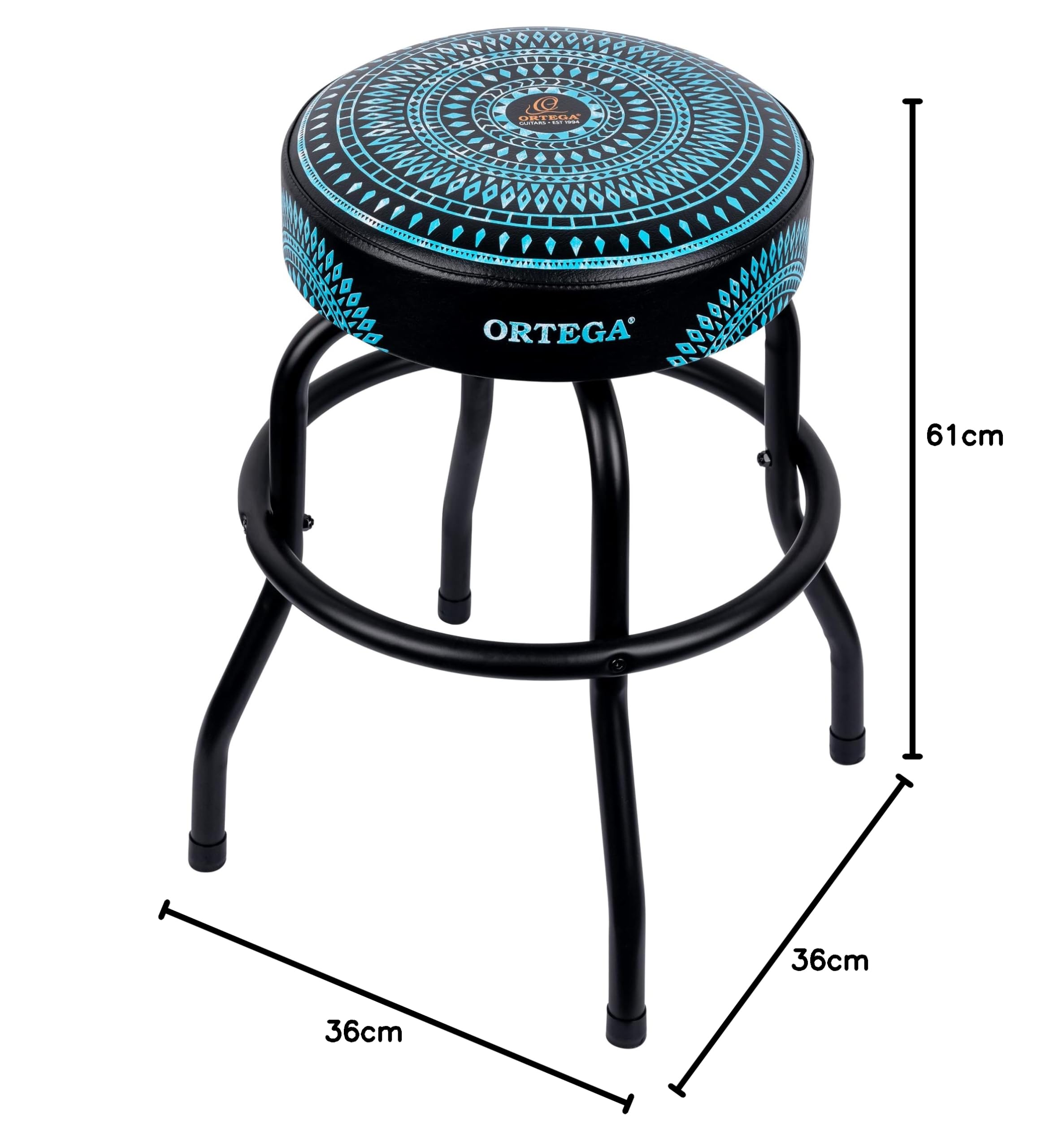 Ortega Guitars gepolsterter Stage Hocker –für Bühne, Bar, Studio, Showroom – 61 cm Höhe – Blue Kaleidoscope (OBS24-BLKC)