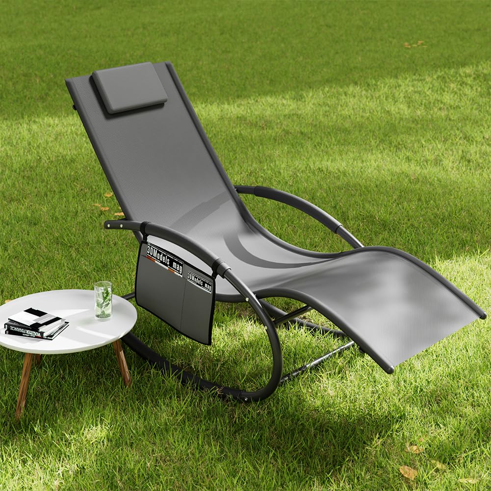 BAKAJI Sedia Sdraio a Dondolo da Giardino, Lettino Prendisole Gravità Zero con Rivestimento in Textilene con Poggiatesta, Poltrona per Esterni ed Interni, Balcone, Patio, Terrazzo (Grigio)