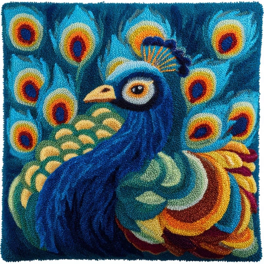 Henypt DIY Latch Hook Kits Pillow, Peacock