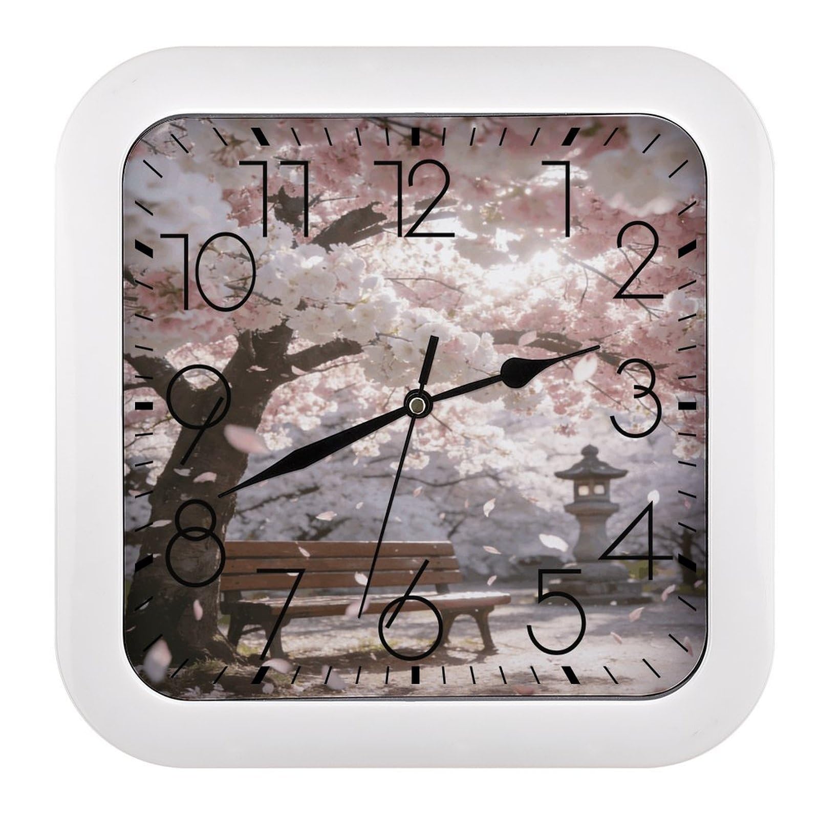 Fodpand Style Japanese Sakura Wall Clock,Battery Operated Modern Retro Rounded Square Clock Clock For Bedroom Living Room Office Home Gym Porch Decor Indoor Outdoor 10.2 * 10.2In