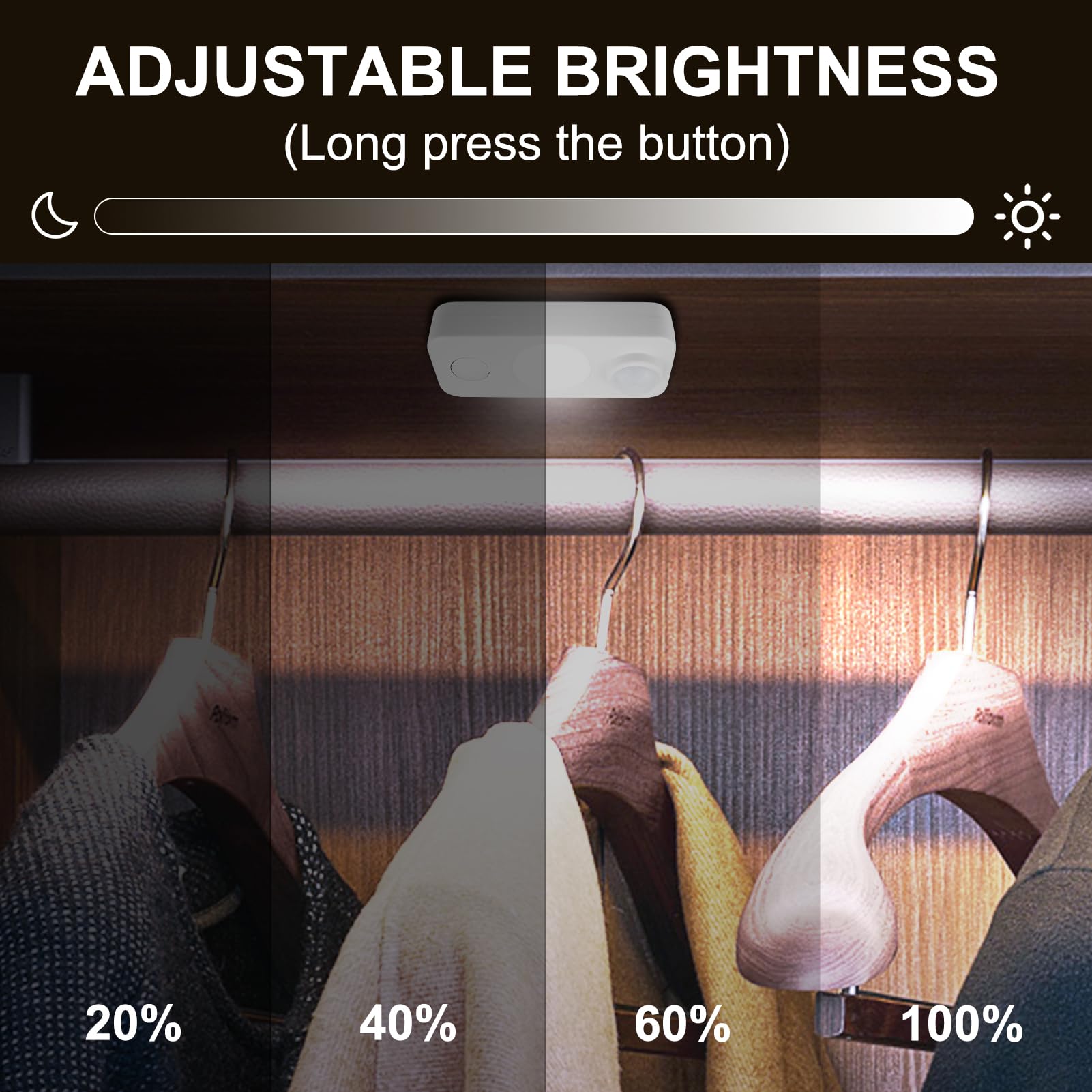 LED Motion Sensor Lights Indoor, Rechargeable Dimmable Cupboard Lights 3 Modes - Image 3