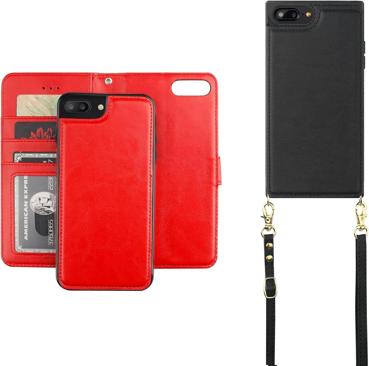 Bocasal Detachable Wallet Case for iPhone 7/8 Plus + Crossbody Strap Wallet Case for iPhone 7/8 Plus