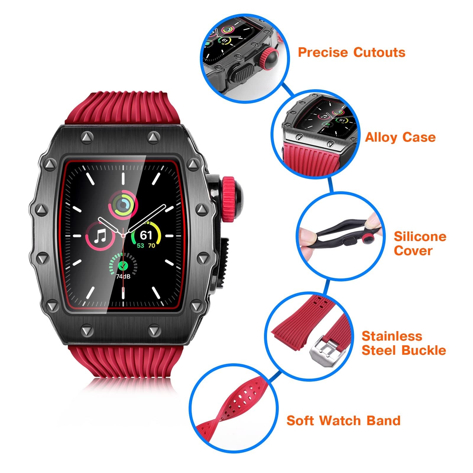 EPANO Etui ze stopu aluminium pasek do zegarka iWatch 6 5 4 44 mm silikonowa bransoletka do Apple Watch 8 7 45 mm pasek etui sportowy zestaw do modyfikacji paska