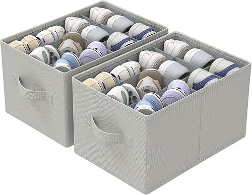 Paquete de 2 organizadores de zapatos para armario, se adapta a hasta 24 pares, contenedores de almacenamiento plegables que ahorran espacio con