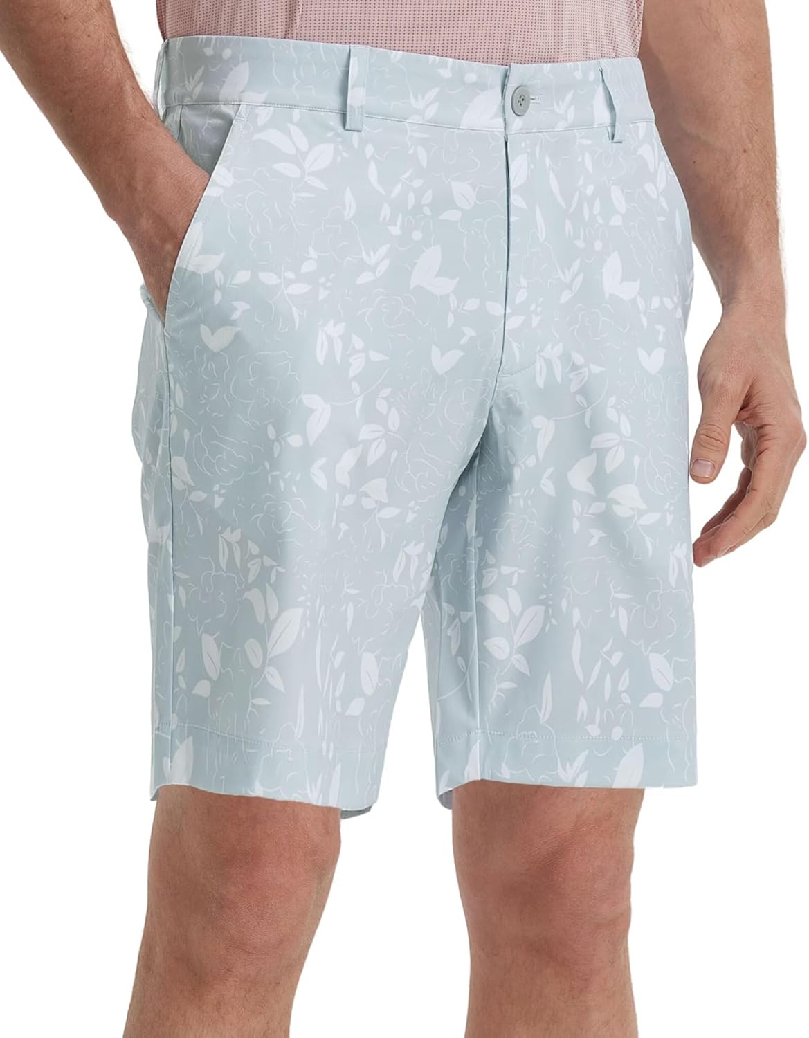 M MAELREG Golf Shorts Men Print Quick Dry 9" Stretch Lightweight Water-Resistant Flex Flat Front Fashion Mens Shorts Casual Grey White Flower 38 Short