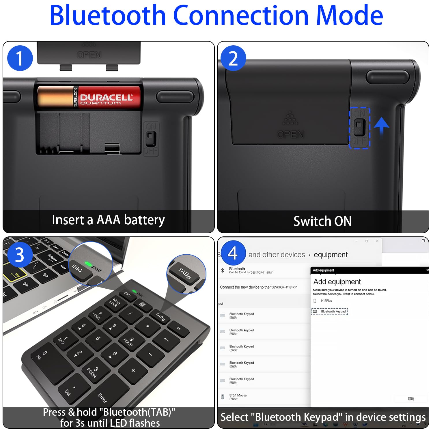 Bluetooth Nummernblock, Kabelloser Ziffernblock mit 22 Tasten（inkl-11 Multifunktionstasten） Leiser Numpad für Laptop/Desktop/MacBook/iPhone/iPad/Surface Pro(Windows/macOS/iOS/Android) – 10m Reichweite