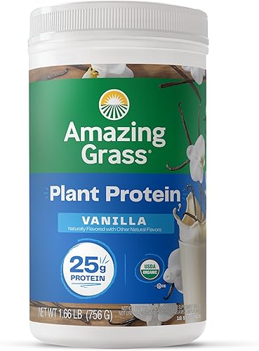 Amazing Grass Proteína vegana en polvo, mezcla orgánica a base de plantas con 0.88oz de proteína vegetal, sin lácteos, gluten y soja, sin azúcar