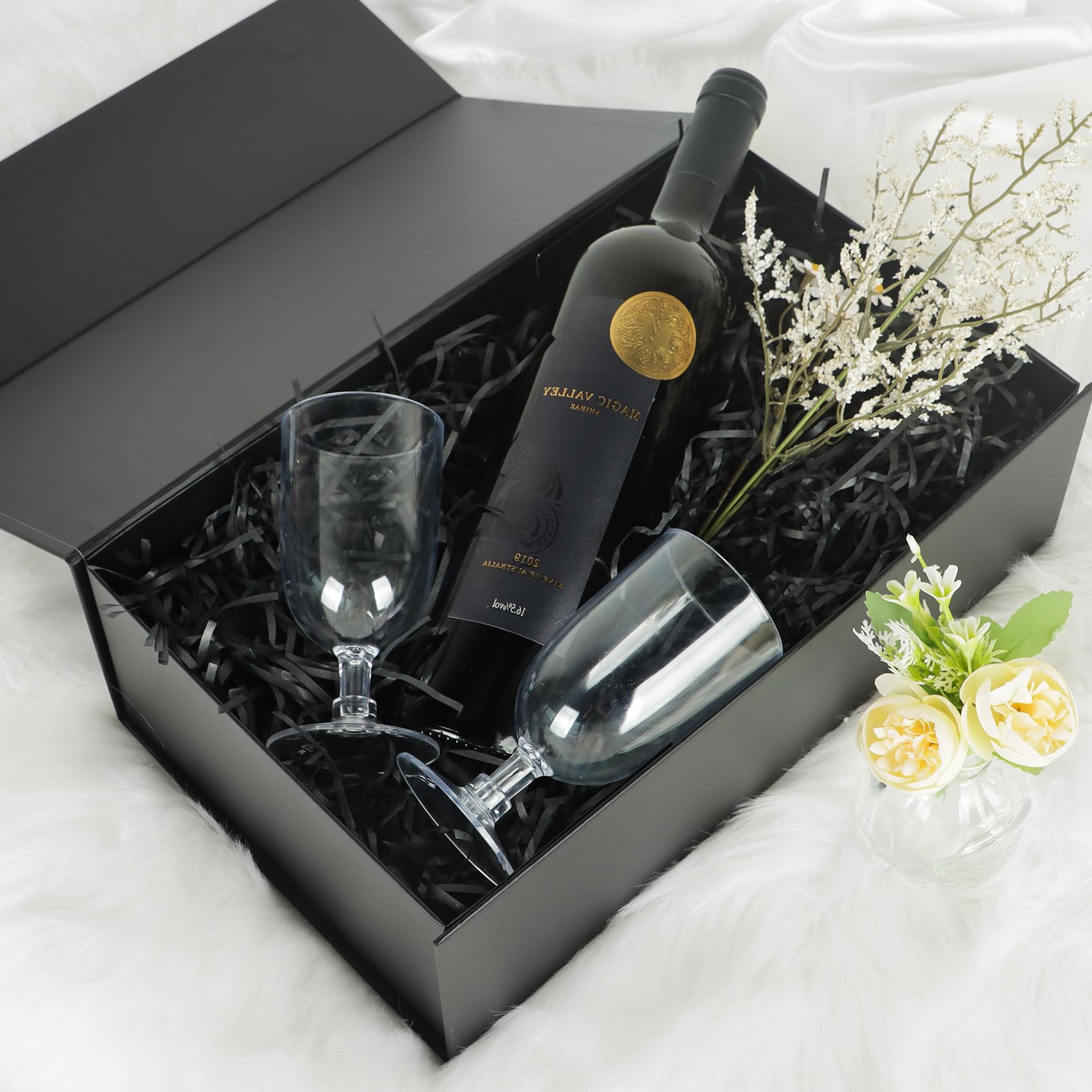 LFBOX Black Gift Box with Magnetic Lids 13.8x8.3x4.4 in, Large Bridesmaid Groomsman Proposal Boxes 1 Pack, Collapsible Rectangle Storage Box