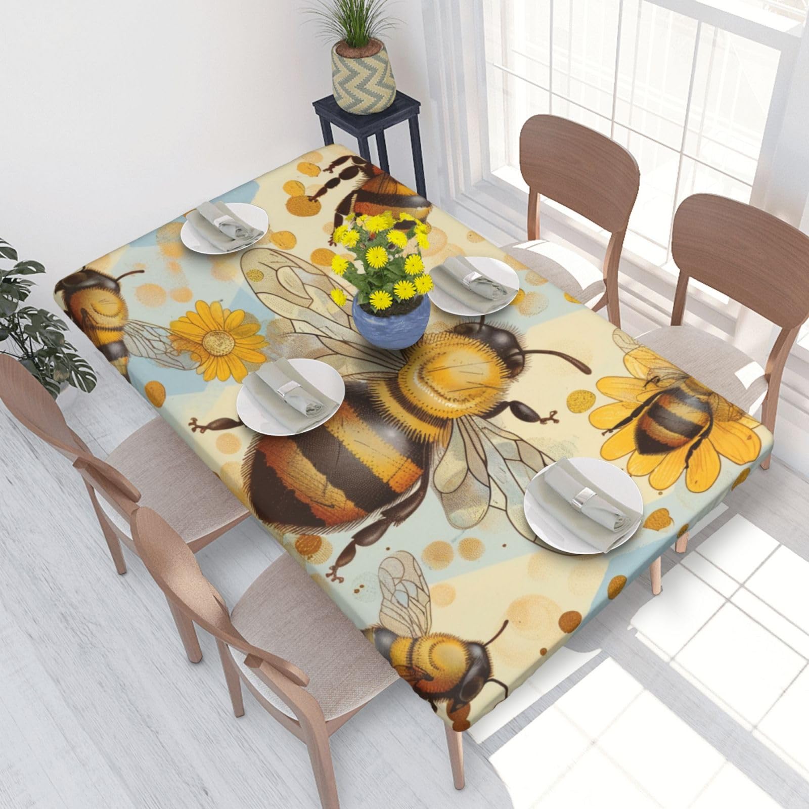WPKJU Honey Bee Printed Tablecloths 4ft Rectangular Table Covers Washable Polyester Decorative Table Cloth for Dining Table Picnic Wedding