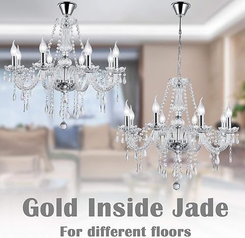 Miniatura 4 de Candelabro de cristal de lujo de color plateado, 8 luces K9 moderno candelabro de cristal para comedor, lámpara colgante de techo de vidrio para