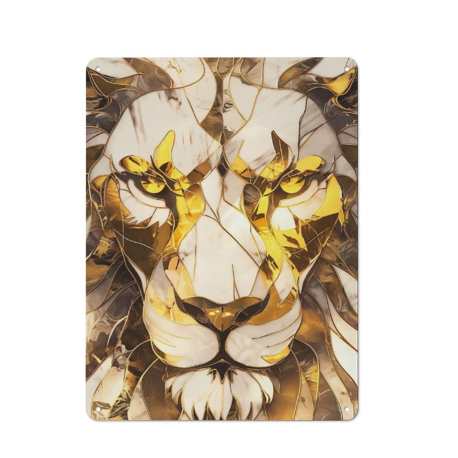 Junmoney Style-19 Golden Lion Abstract Art Retro Metal Sign 40X30cm, Distressed Look Retro Room Decor For Living Room, Hallway, Kitchen Or Cafe