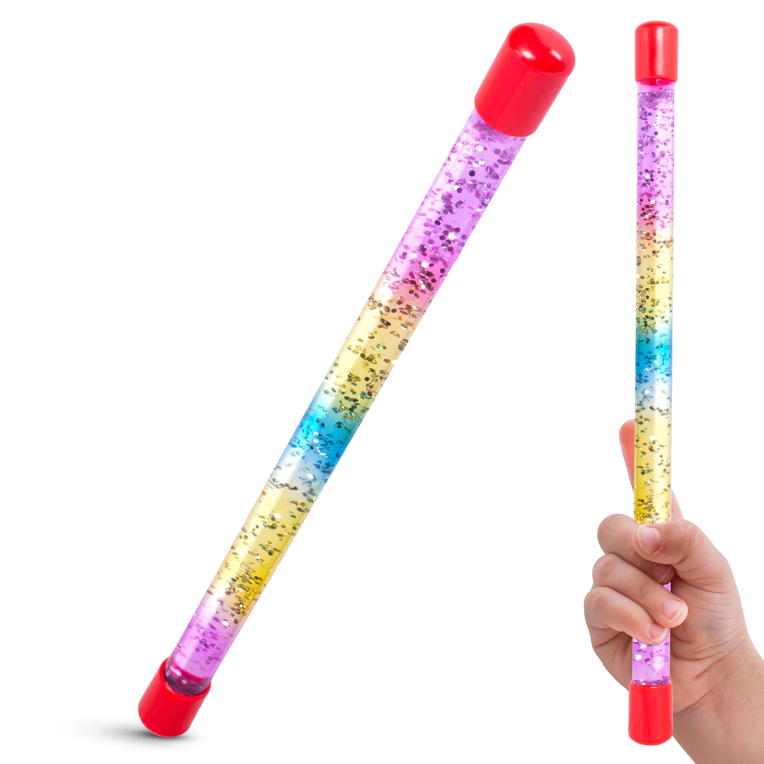Tiwoca Zauberstab Kinder, Magic Wand, bunter Glitzerstab mit Flüssigkeit 31 cm – stilvolles Kinderkostüm Zubehör für die kleine Prinzessin, Fee oder den Zauberer – Zauberstab Glitzer