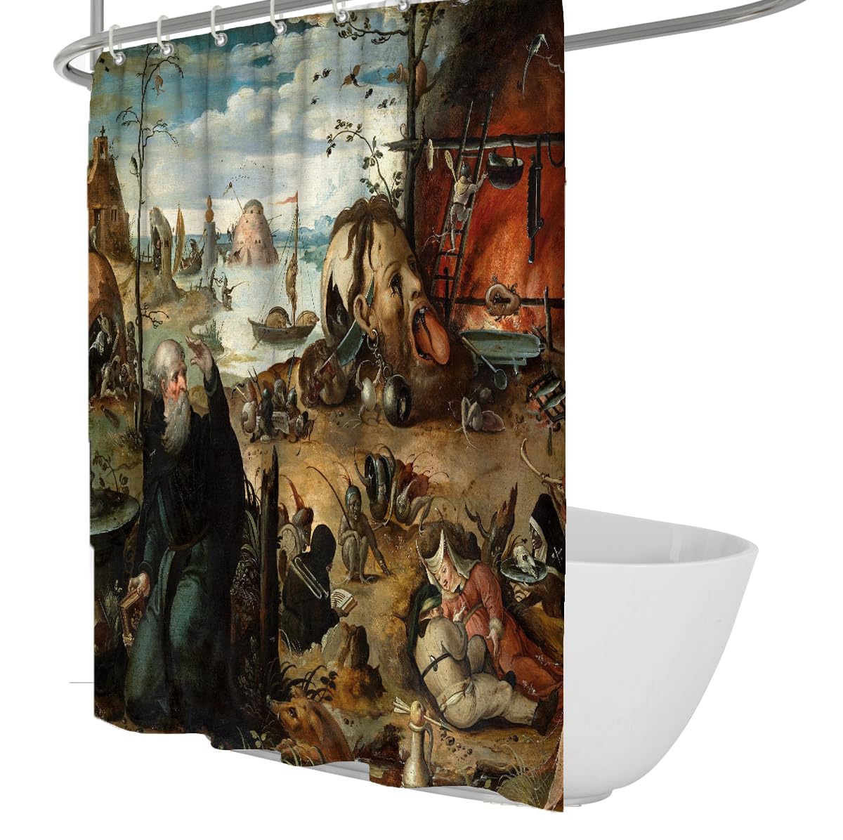 Œuvres célèbres de Peinture de la Renaissance Rideau de Douche en Tissu Fantastique Rideau de Bain pour décoration de Salle de Bain d’Appartement Machine à séchage Rapide Lavable 180 x 180 cm