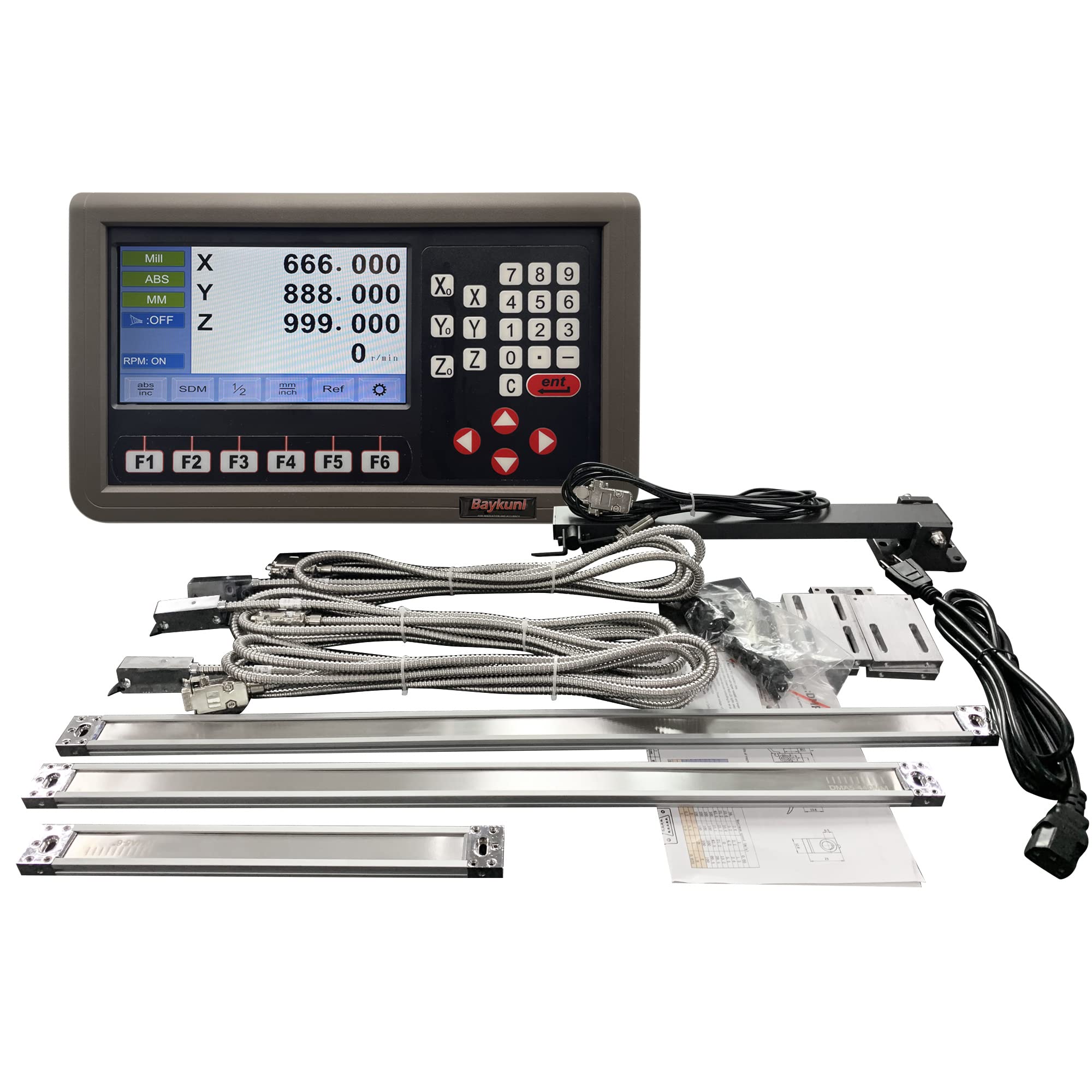 Produktbild von Guilopoer 3-Achsen DRO Digitalanzeige-Kit – 5µm TTL, Für Drehmaschine, Fräsmaschine, Mit 200mm+400mm+750mm Skalen