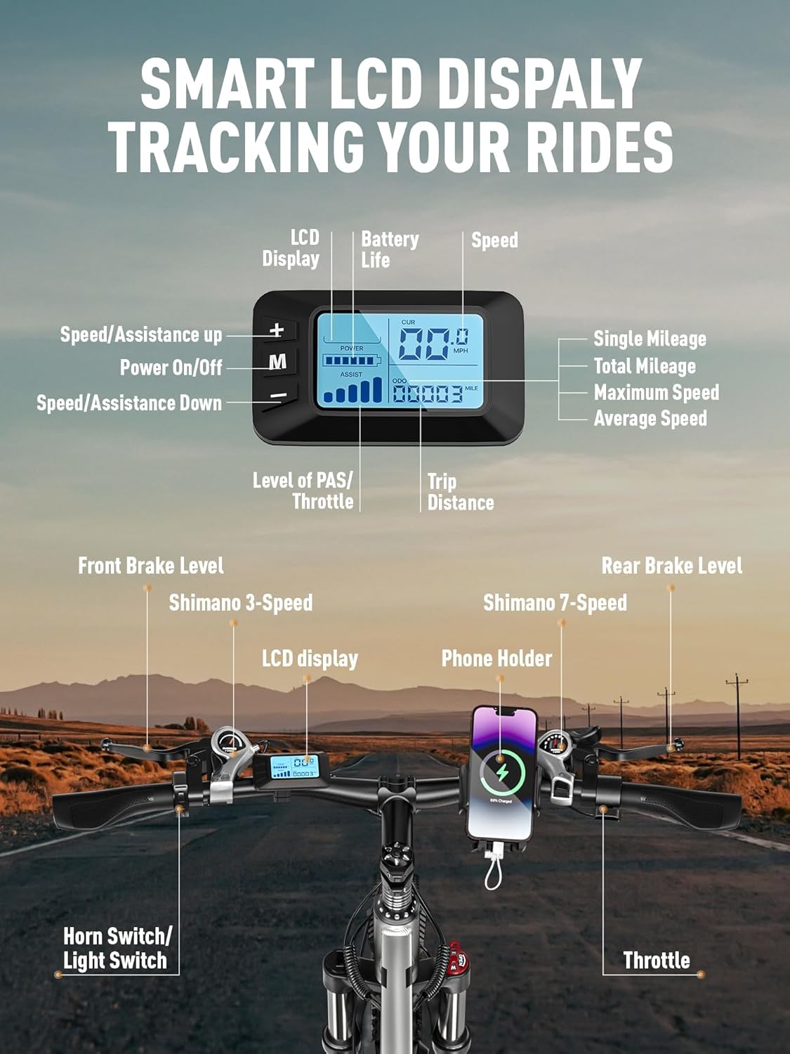 E·Bycco 34 MPH 70 Miles Long Range 1000W Electric Bike for Adults – 29" Tire 48V 17.5Ah Removable Battery, 21 Speed, Fast City Commuter Pedal Assist E-Bike for Snow Sand, E8