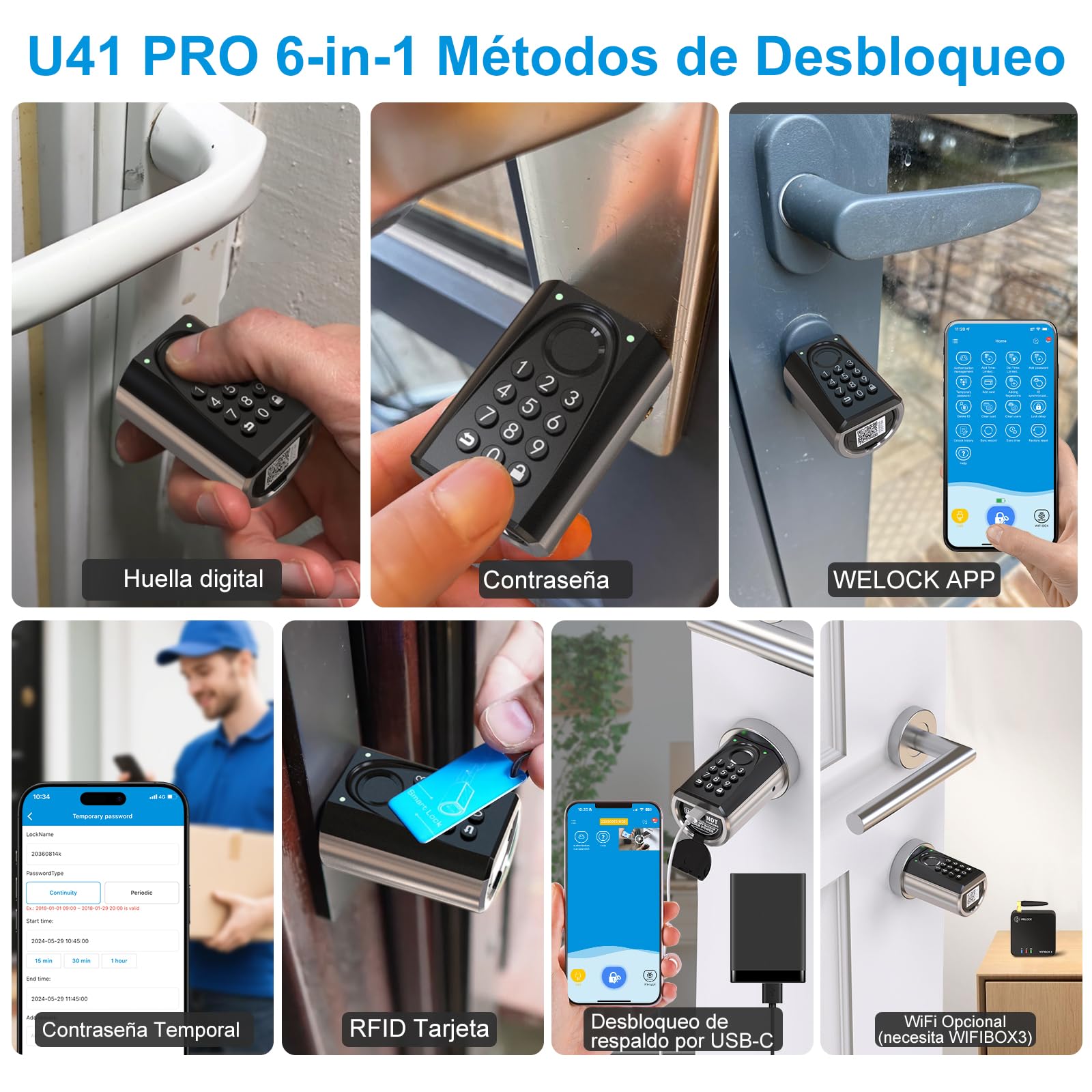 WELOCK ToucA51 Pro Smart Lock,Cerradura con Huella Digital,Contraseña,Tarjeta RFID y APP,Cerradura Inteligente WiFi,cerradura electronica exterior 40/30 para puertas de 50 a 100mm,Fácil instalación