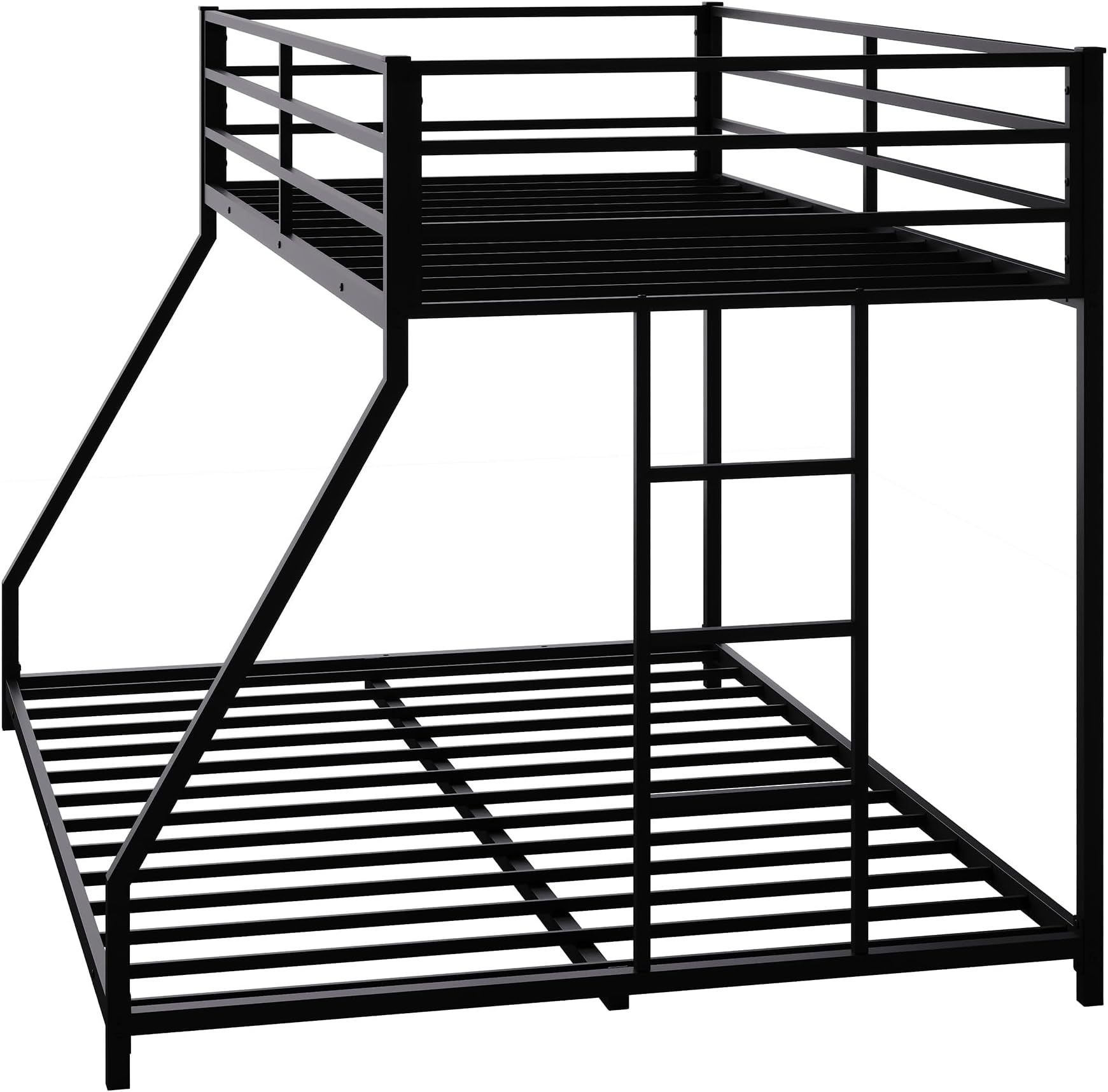 Twin Over Full Bunk Beds, Floor Bunk Bed Twin Over Full Bunk Beds with Build in Ladder, Heavy Buty Bunk Bed(Twin Over Full, Black)