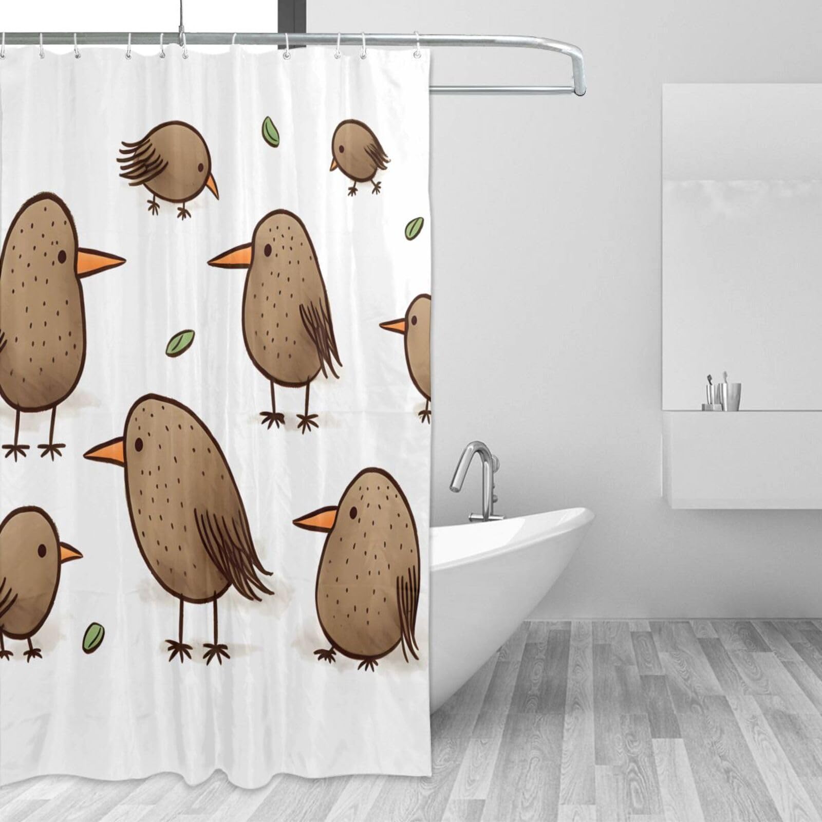 Rideau de douche oiseaux Kiwi pour transformer votre salle de bain en oasis de nature aquatique