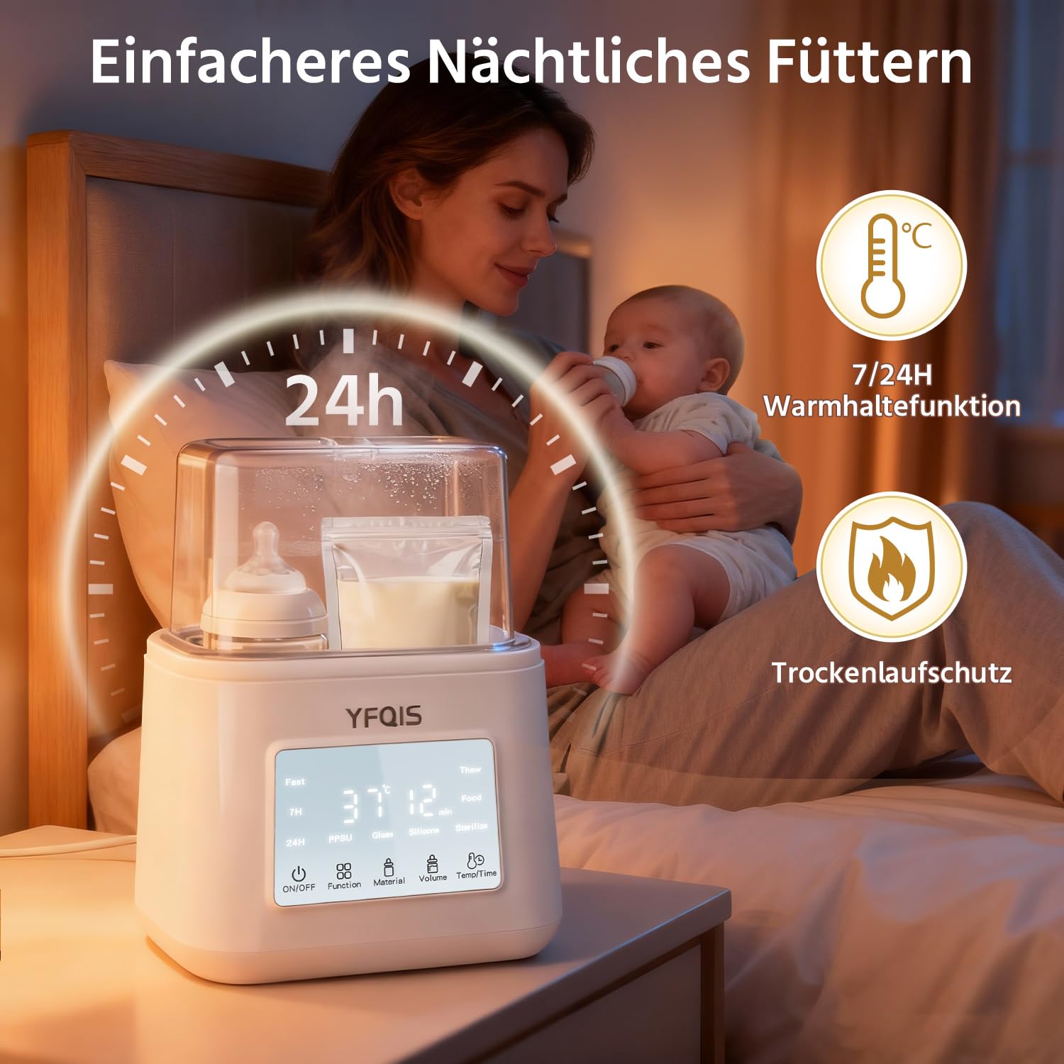 Podgrzewacz do butelek dla niemowląt, 10 w 1, szybkie podgrzewanie mleka matki i pożywienia dla niemowląt, funkcja utrzymywania ciepła 7H i 24h, sterylizator dla niemowląt z automatycznym