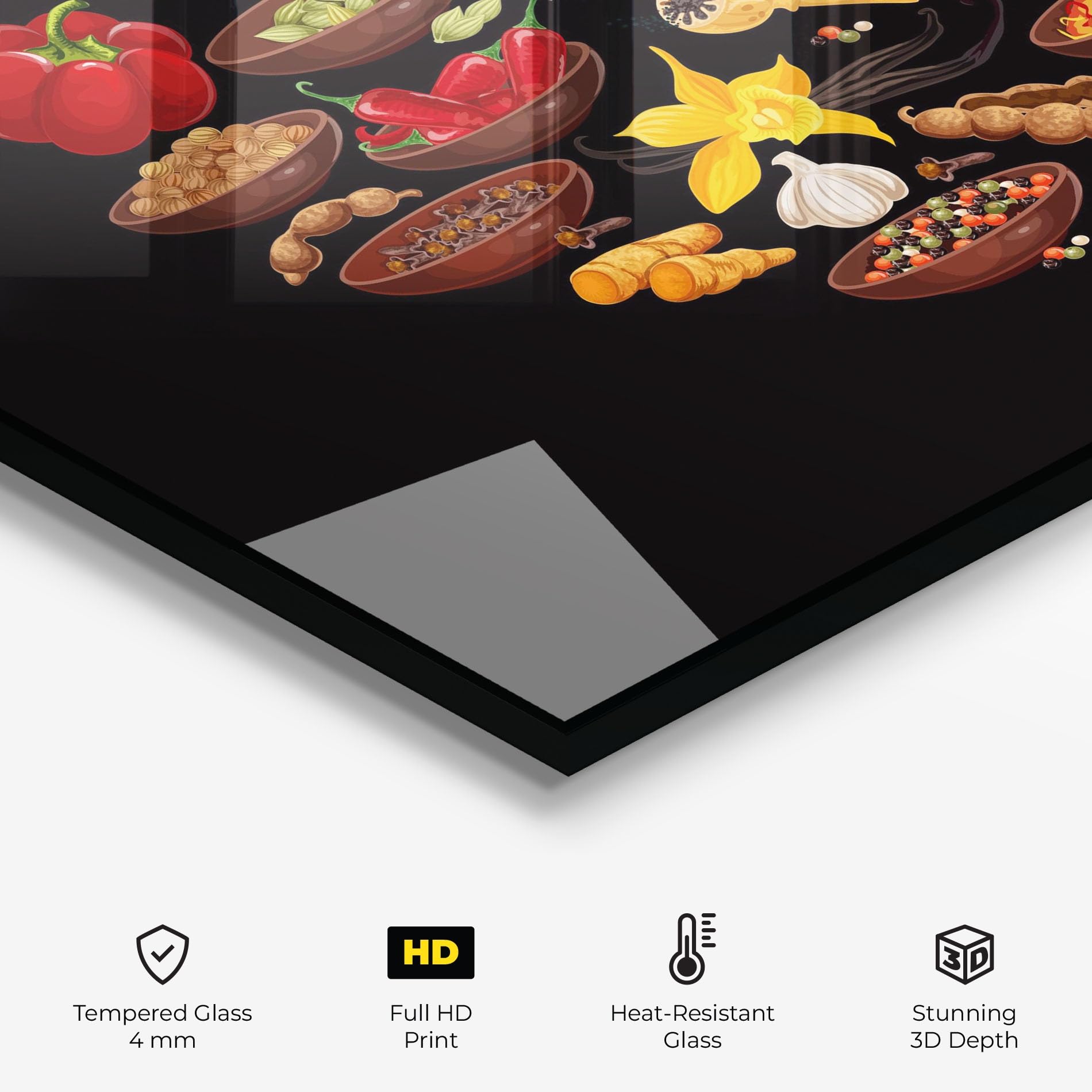 ARTHUB® Crédence de Cuisine en Verre 70x100 cm, Seasoning Heart | Protection Contre Les éclaboussures, Revêtement Mural en Carreaux, Plaque en Verre, Verre trempé, Aliments, Épices
