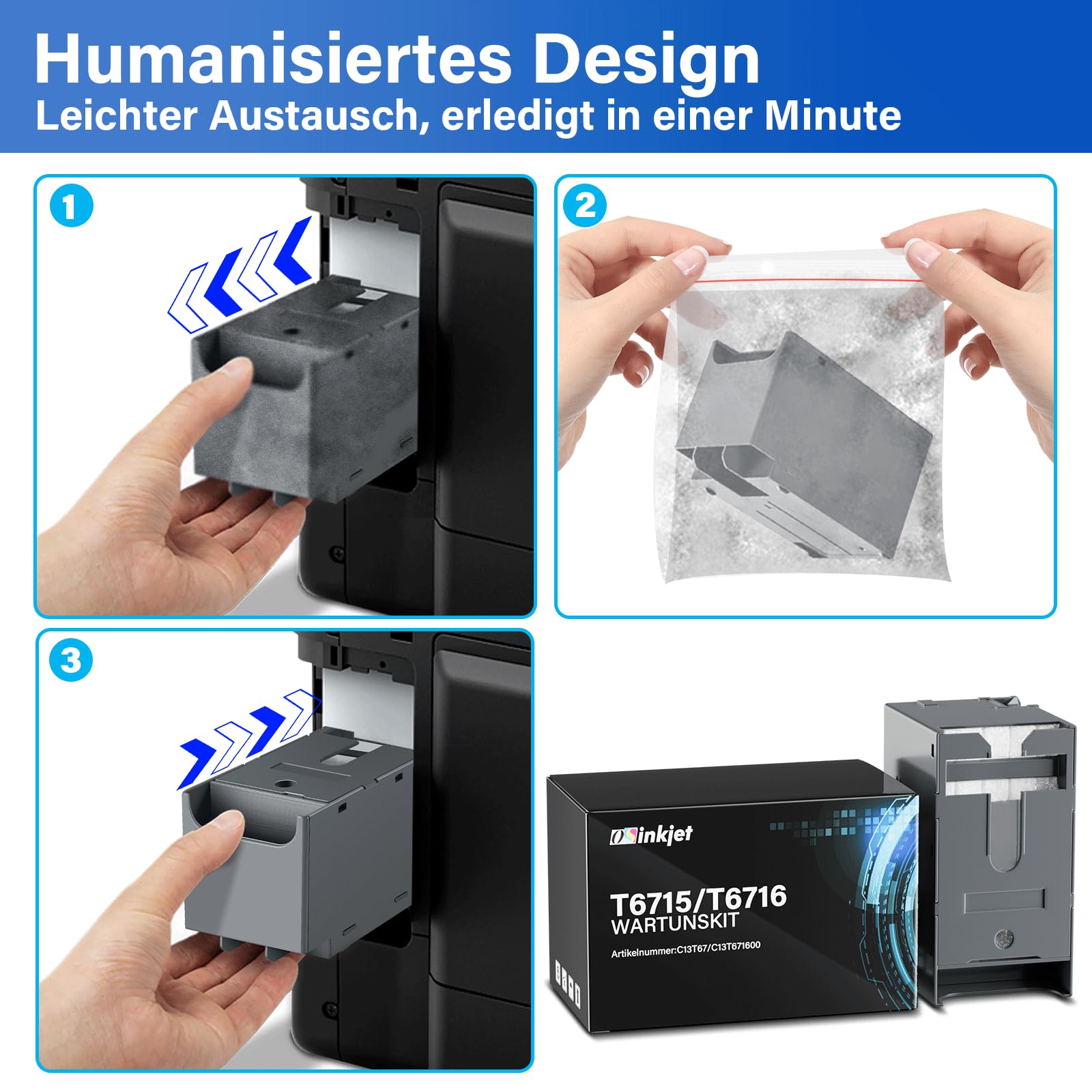 T6715 T6716 - Caja de mantenimiento de tinta compatible con Epson Workforce Pro WF-4730 WF-4740 WF-4720 WF-4734 WF-4830 WF-4820 WF-3820 EC-4020 EC-4030 WF-4833 s, 666, 666Caja de mantenimiento (2