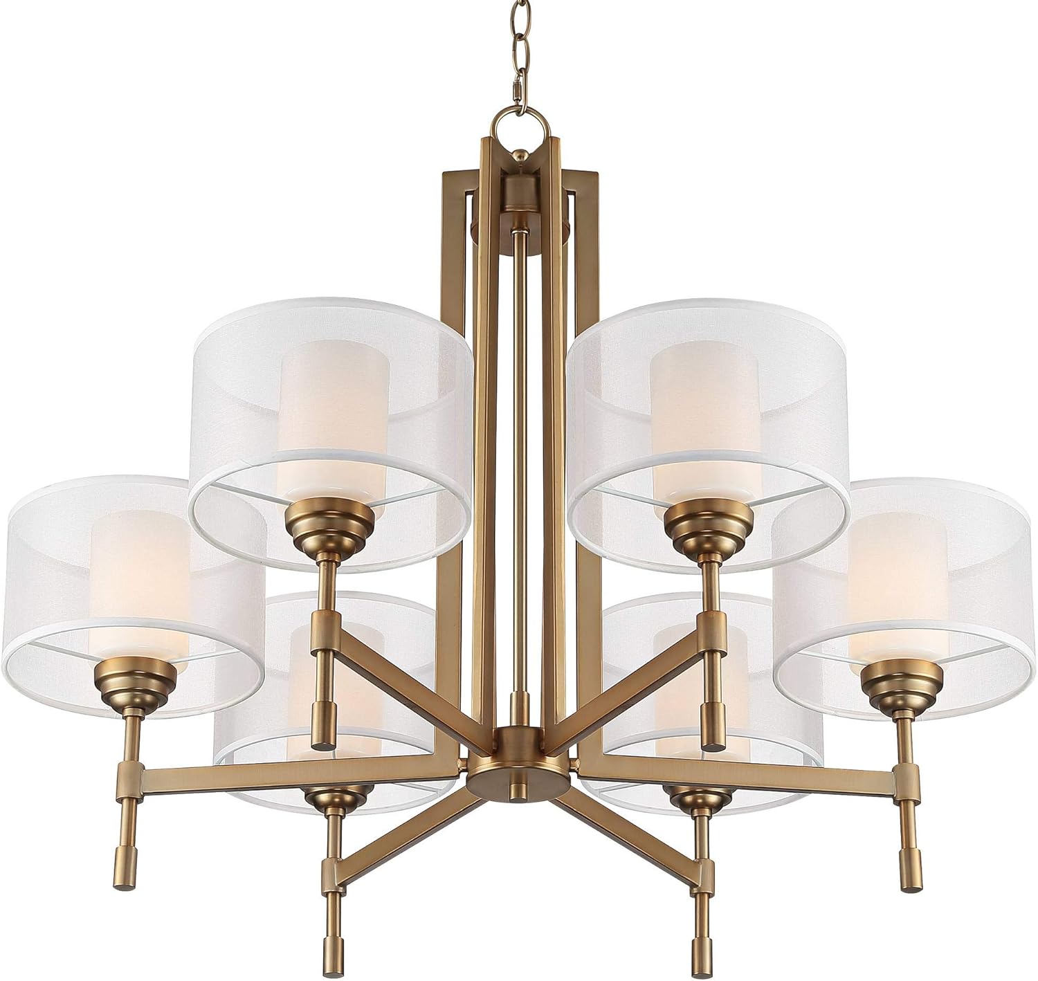 Possini Euro Design Beauchamp Gold Chandelier Lighting 32" Wide Modern Glam Sheer Organza Outer White Opal Glass Inner Shade 6-Light Fixture for Dining Room House Foyer Entryway Hallway Living Room