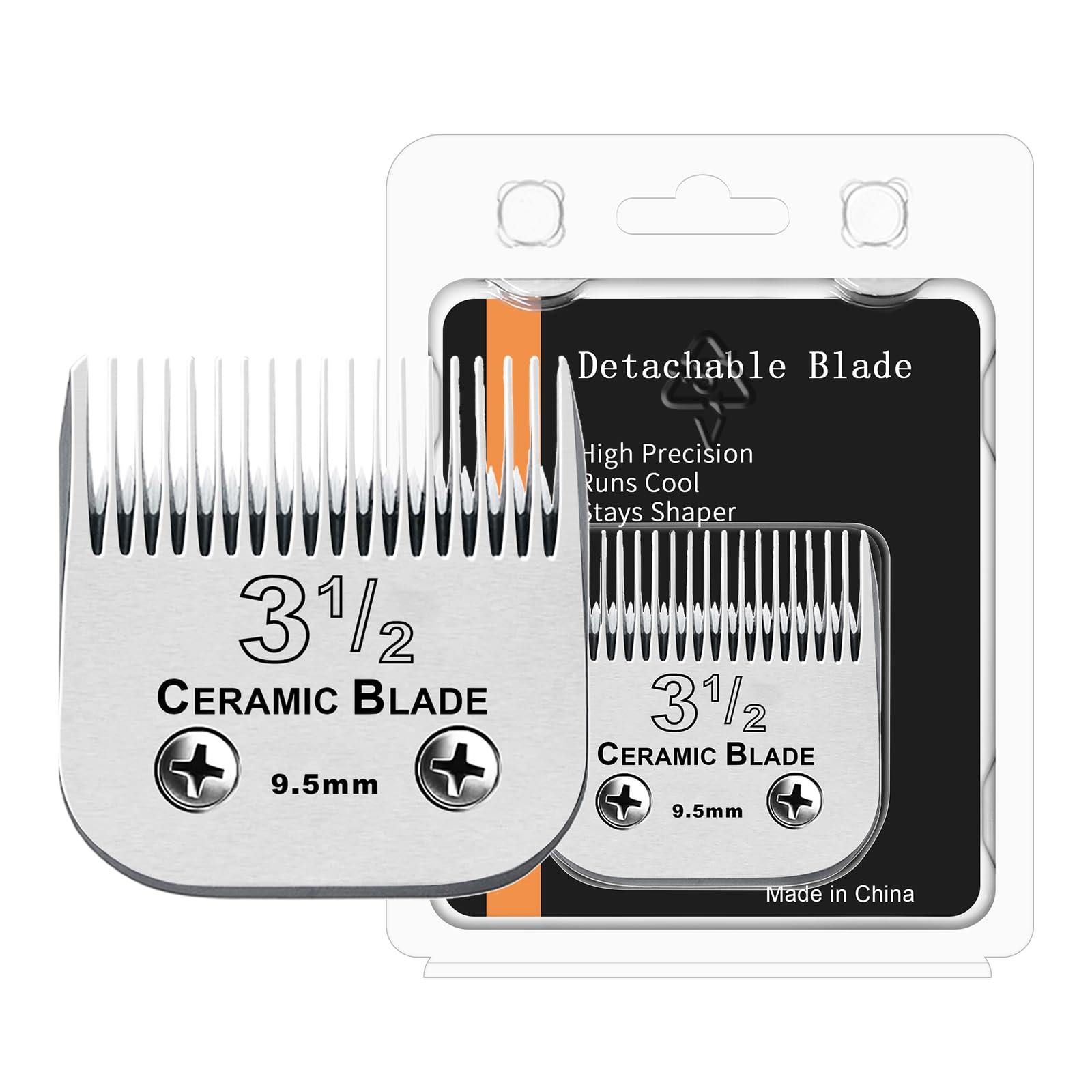 HONGNAL Size3-1/2 Professional Detachable Replacement Ceramic Blades set,compatible with Andis AGC,BDC,BGC,MBG Series,oster Classic 76/Star-Teq/Power-Teq Clippers，Cut Length 3/8-Inch(9.5mm)