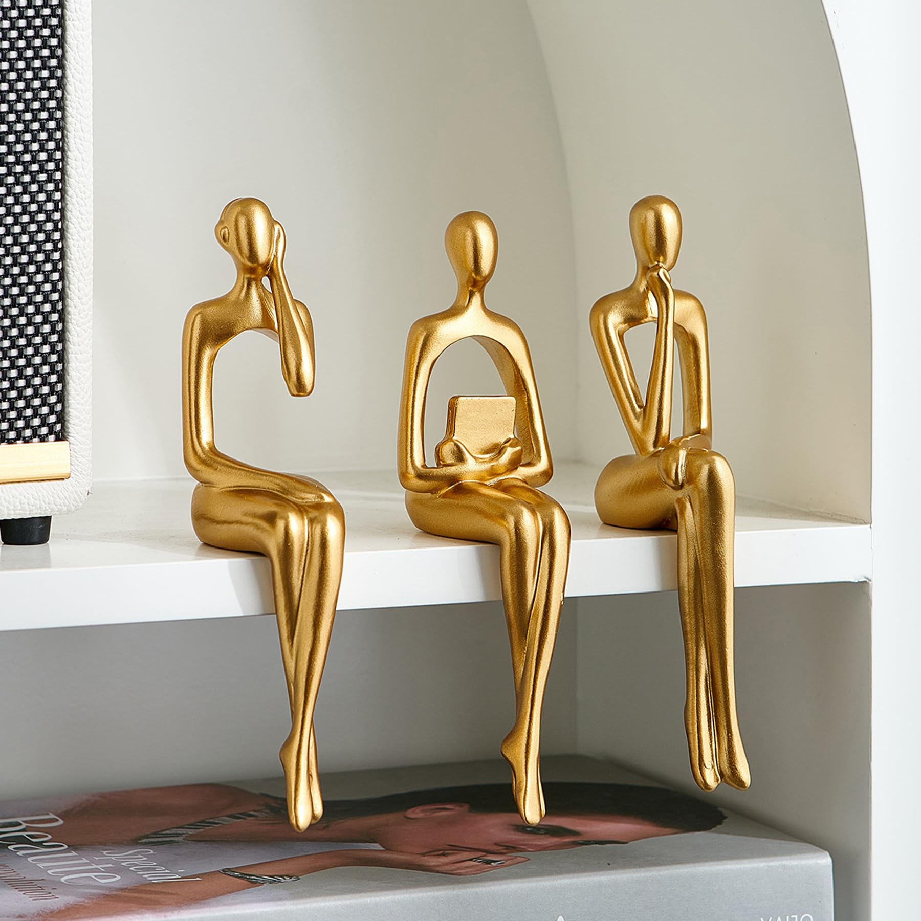 LNXMES Gold Denker Skulpturen Deko für Wohnzimmer, 3Pcs Regal Dekor Ästhetisch, Moderne Abstrakte Kunst Figuren für Wohnkultur TV Schrank Bücherregal Couchtisch Dekoration
