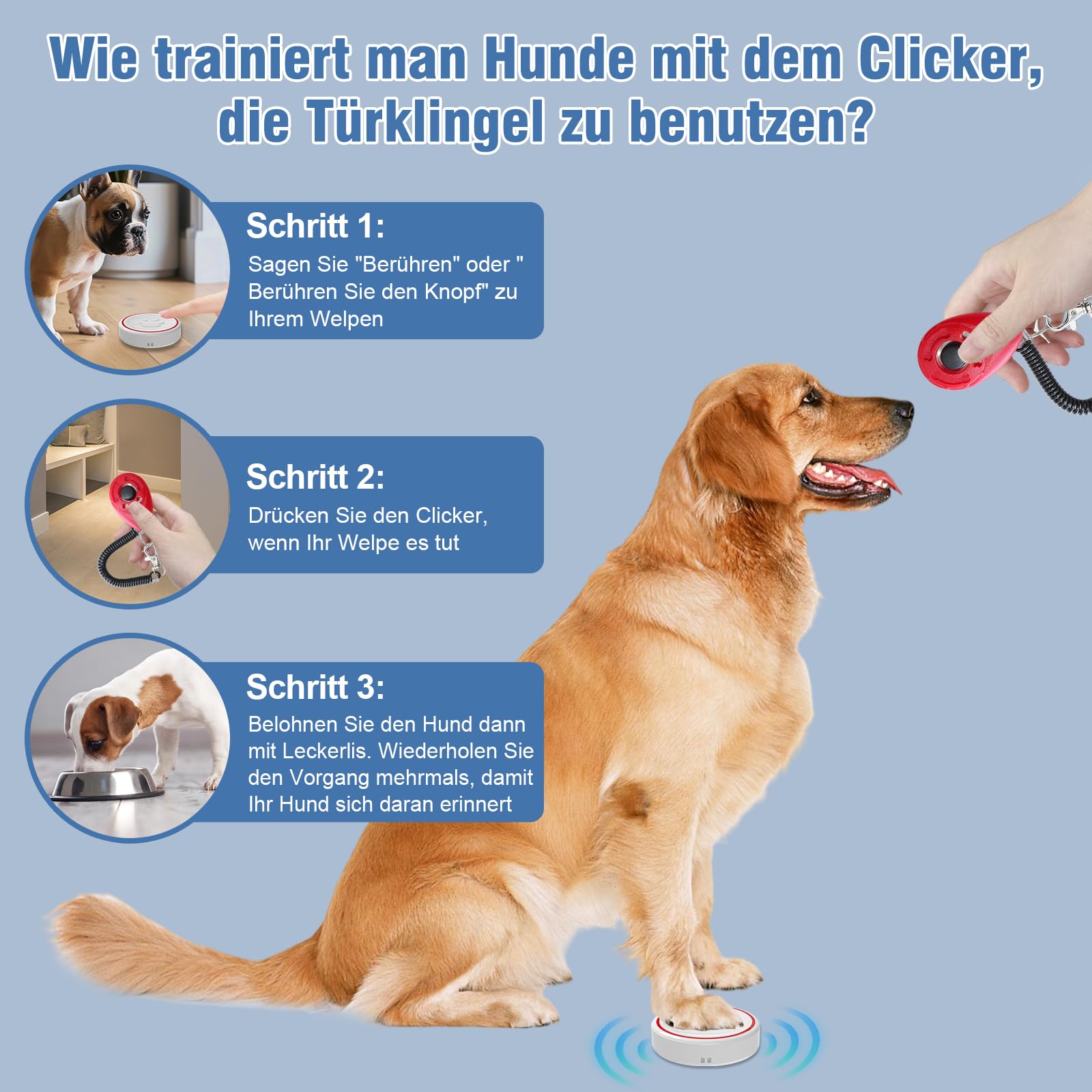 ChunHee Wireless Campanello per Cani Cane/Campanellino Animali Domestici/Funzionamento a 500 Piedi con IP55 Pulsante a Sfioramento Impermeabile 52Melodie 5Livelli di Volume Flash LED