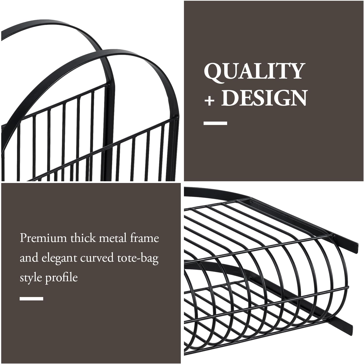 MyGift Deluxe Mid Century Metal Wire Magazine Rack in Matte Black Finish, Tabletop or Floor Standing Sling Basket for Magazines and Newspapers