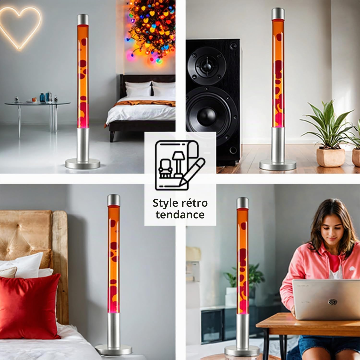 Grande lampe à lave XXL, lampadaire orange rouge, 76 cm, G9 50 W avec interrupteur à fil, ampoule incluse, d'ambiance, salon, chambre de jeunes, lampe rétro