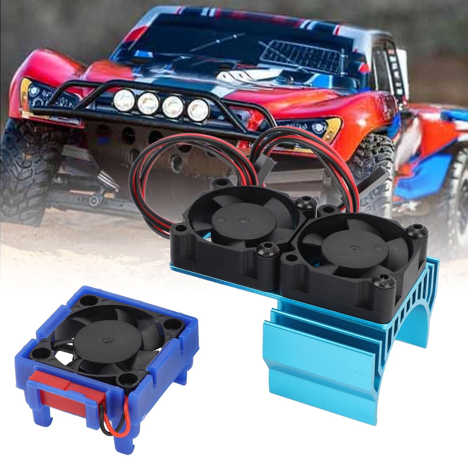 RC Car Motor Cooling Fan Dual Fan Set for Slash 4x4 VXL 1/10 with ESC Cooling Fan for Water Performance (1)