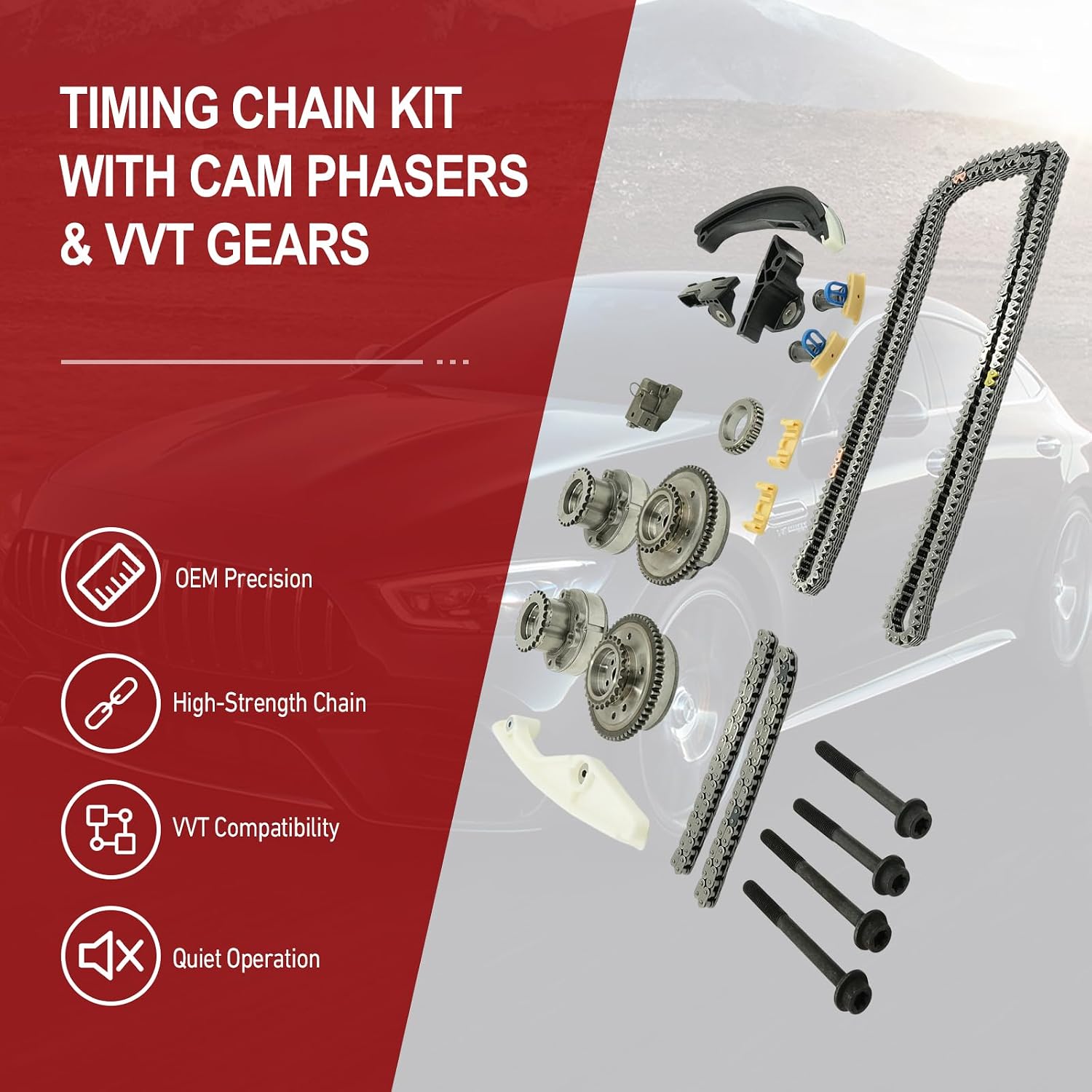 Timing Chain Kit with Cam Phasers & VVT Gears fits 2011-2019 Ford F-150 Edge Expedition Explorer Mustang Taurus Transit Lincoln MKX Nautilus Navigator 3.3L 3.5L 3.7L AT4Z6L266B AT4Z6K297B